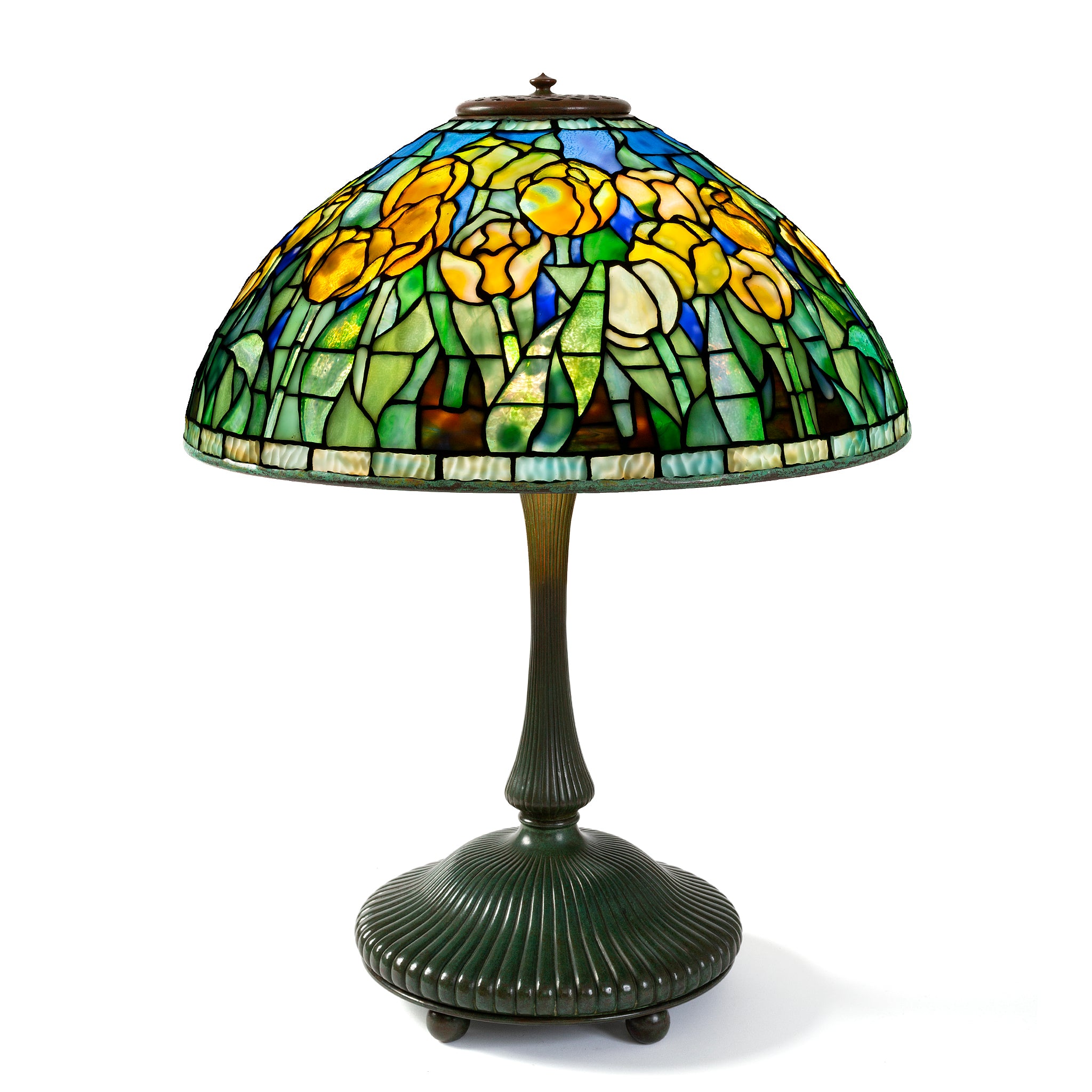 Tiffany Studios New York Tulip Table Lamp - Handcrafted Stained Glass Tiffany-Style Lamp for Home & Office Decor - Perfect for Living Room, Bedroom, or Study Lighting