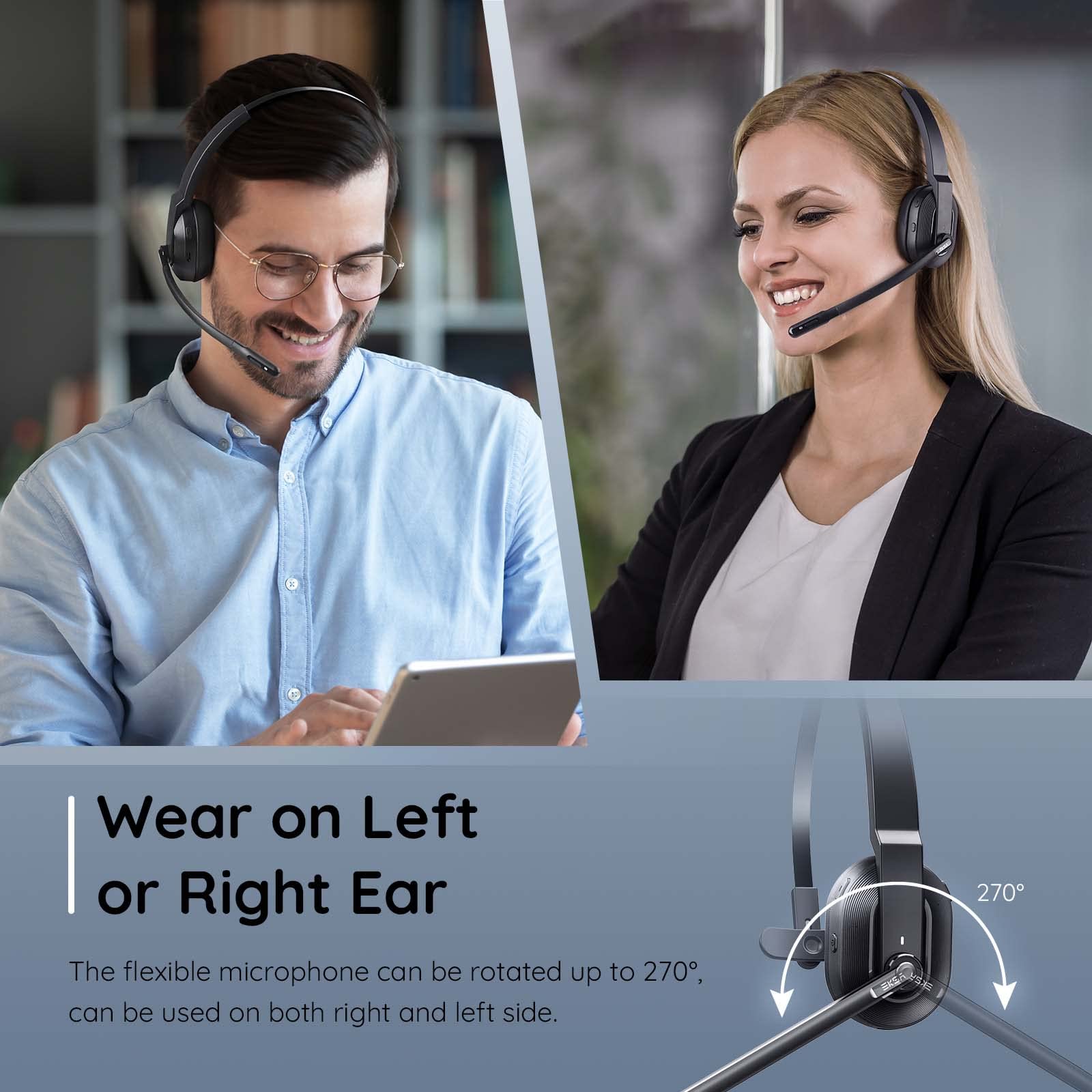 Wireless Bluetooth Headset with AI Noise Cancelling Microphone (ENC) - 45Hr Battery, Fast Charging Stand, Lightweight Over-Ear Headphones with USB Dongle for PC - Perfect for Office, Gaming & Remote Work