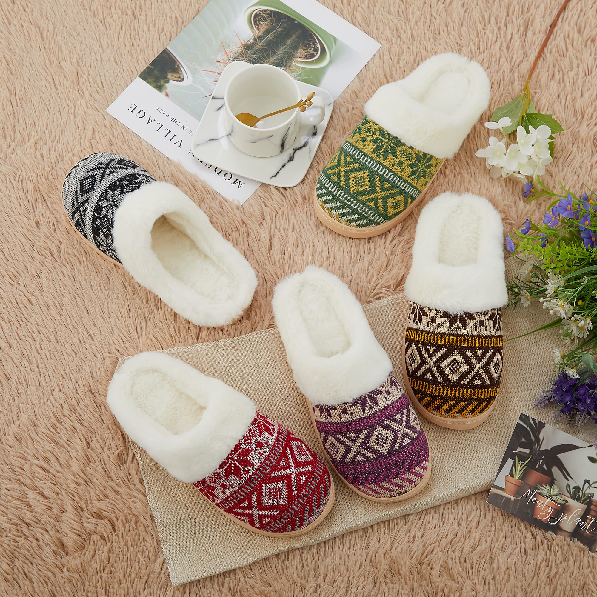 NineCiFun Women's Cozy Memory Foam House Slippers - Soft Fuzzy Indoor Slippers for Women, Non-Slip Warm Bedroom Shoes, Perfect Christmas Gift for Her - Ideal for Relaxing at Home, Lounging & Winter Comfort