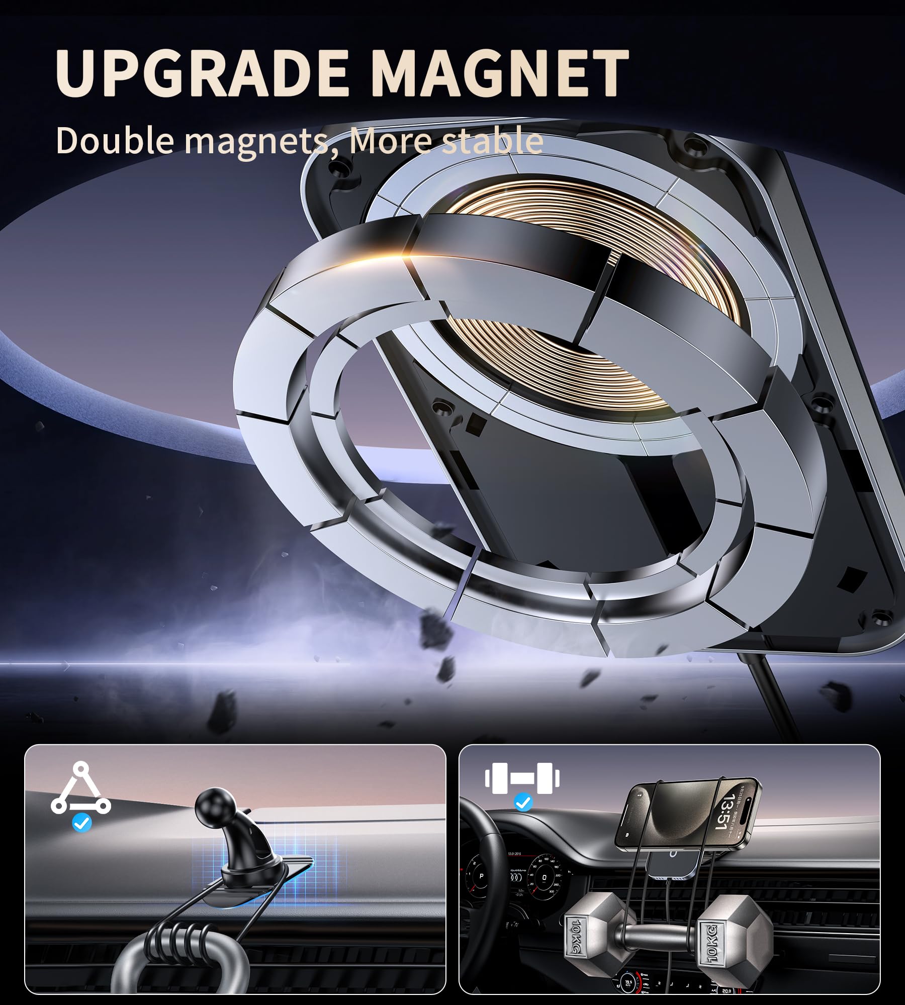 Magnetic Wireless Car Charger Mount for iPhone 16/15/14/13/12 - 360° Rotatable MagSafe Car Vent/Dashboard Charger with Strong Upgraded Magnet | Perfect for Commuting, Road Trips & Hands-Free Charging While Driving