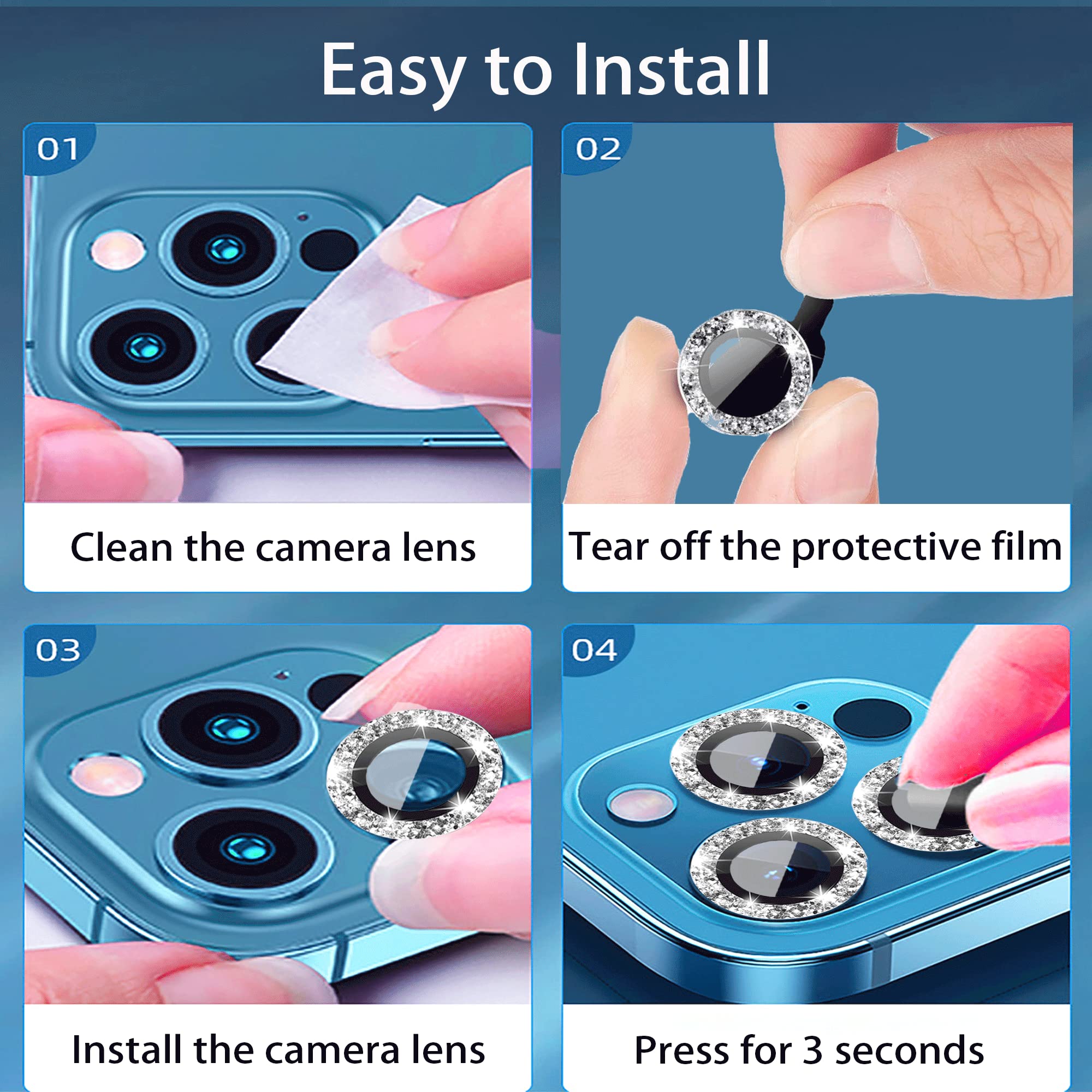 Sparkly Glitter Camera Lens Protector for iPhone 12/12 Pro/11/11 Pro/11 Pro Max - Clear Glass Cover with Silver Bling (Not for 12 Pro Max) | Perfect for Parties, Weddings & Night Out Accessories