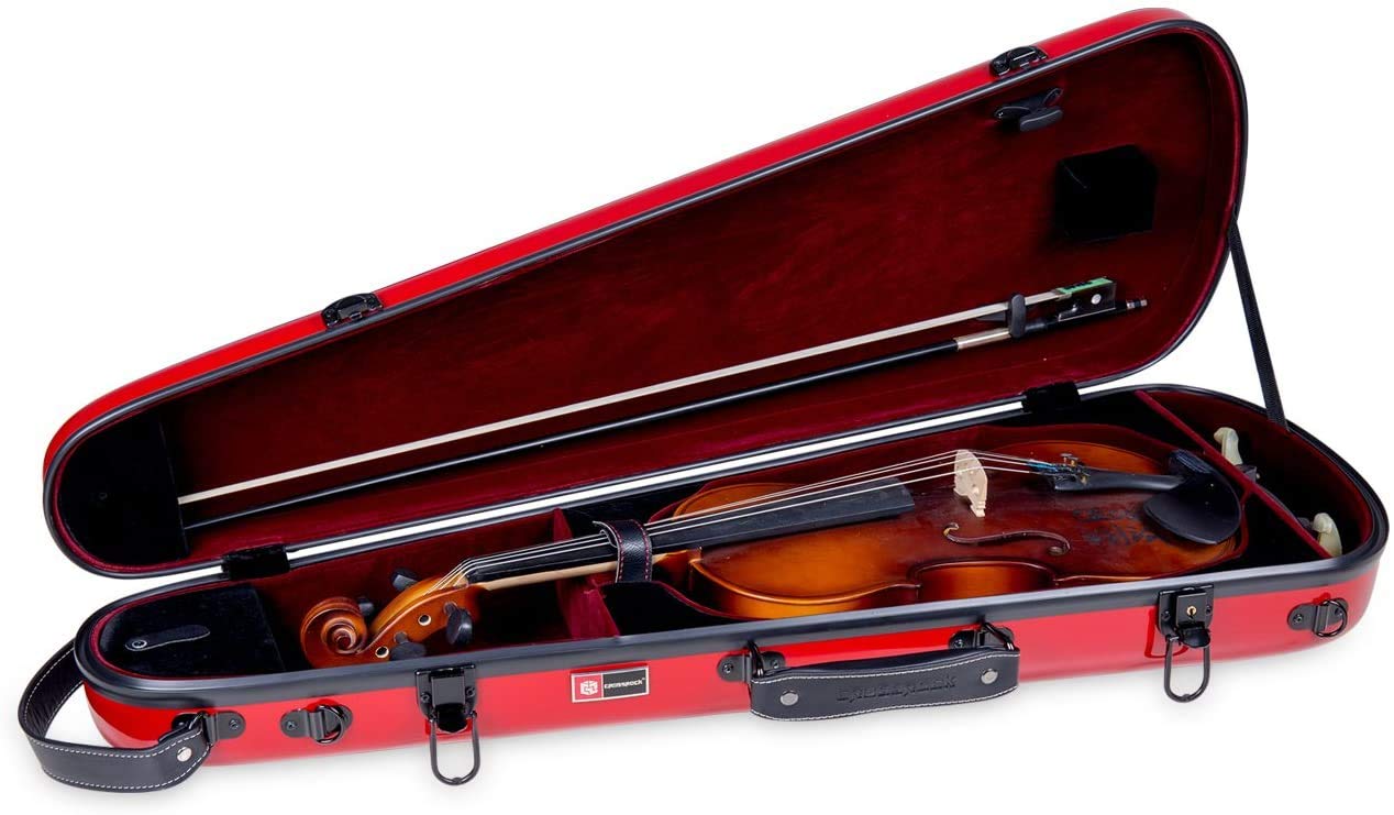 Crossrock CRF1020VRD Fiberglass 4/4 Full Size Violin Case - Red Backpack Style | Professional Violin Storage & Travel Protection for Musicians