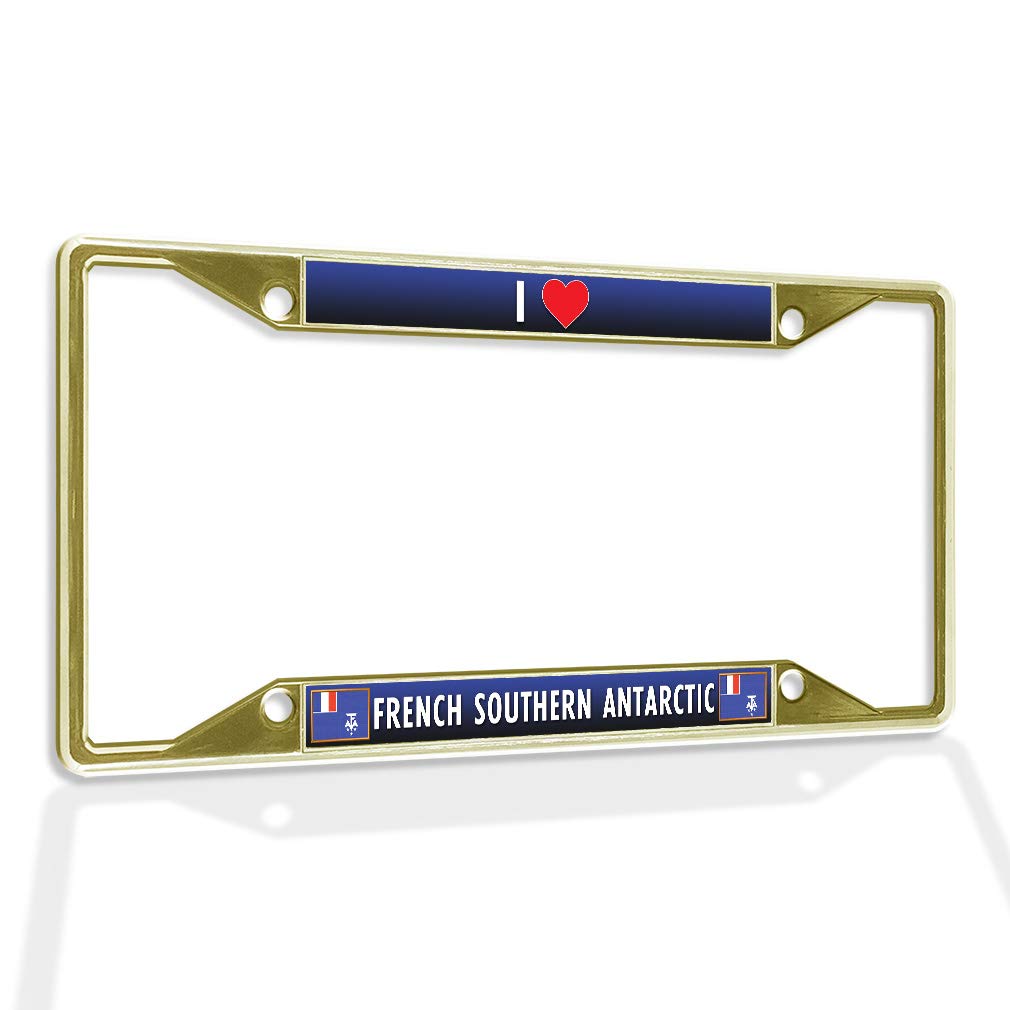 Premium Metal Insert License Plate Frame - Weatherproof Car Accessory with Gold 4-Hole Design | Perfect for French Southern Antarctic & All Weather Conditions | Durable & Stylish Vehicle Upgrade
