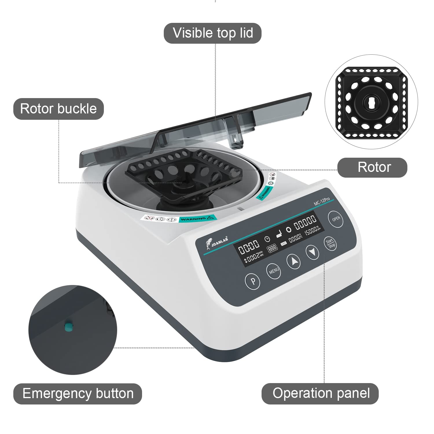 High-Speed Lab Centrifuge Machine - 12,000 RPM Bechtop Microcentrifuge with 3-in-1 Rotor for 0.2/0.5/1.5/2mL Tubes | Ideal for DNA/RNA Extraction, Blood Sample Processing & Laboratory Research