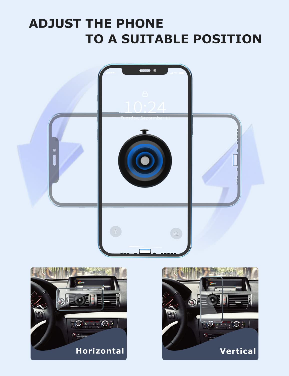 PHOCAR Vacuum Car Phone Holder - Air Vent Phone Mount with Automatic Suction, No Metal Plate or Magnet Needed - Compatible with iPhone 15 Pro Max, Samsung Galaxy, OnePlus, Xiaomi, Pixel, Nokia - Perfect for Driving, Navigation & Hands-Free Calls