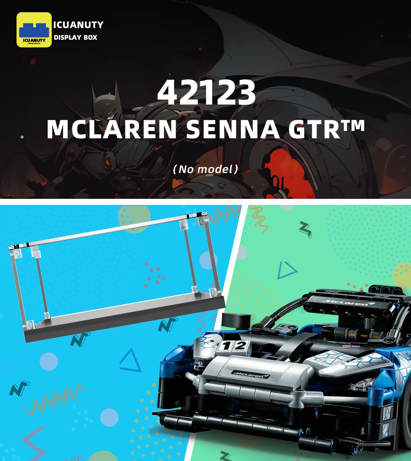 icuanuty Acrylic Display Case for Lego 42123 Technic McLaren Senna GTR - Model Kit, Toy Race Car, Racing Car Building Set - Perfect for Showcasing Collectibles & Protecting Your Lego Creations at Home or Office