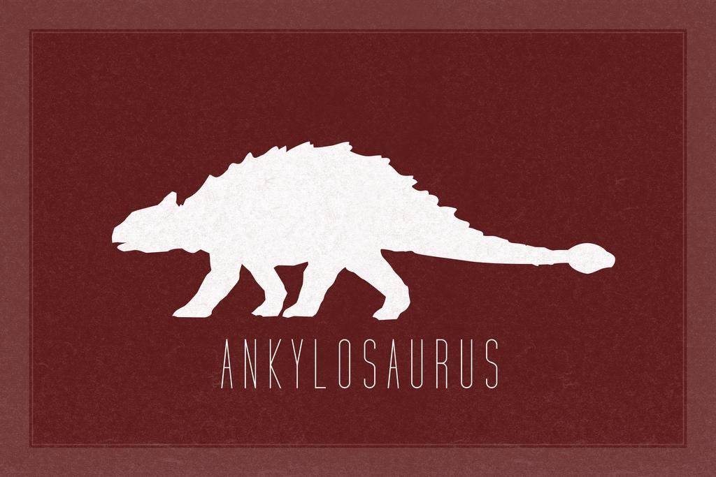 Ankylosaurus Dinosaur Wall Art Print - 24x16 Inches Maroon Dino Poster for Kids Room Decor, Bedroom Wall Decorations, Cool Dinosaur Pictures for Walls | Perfect for Nursery, Playroom & Dinosaur Theme Party Decor