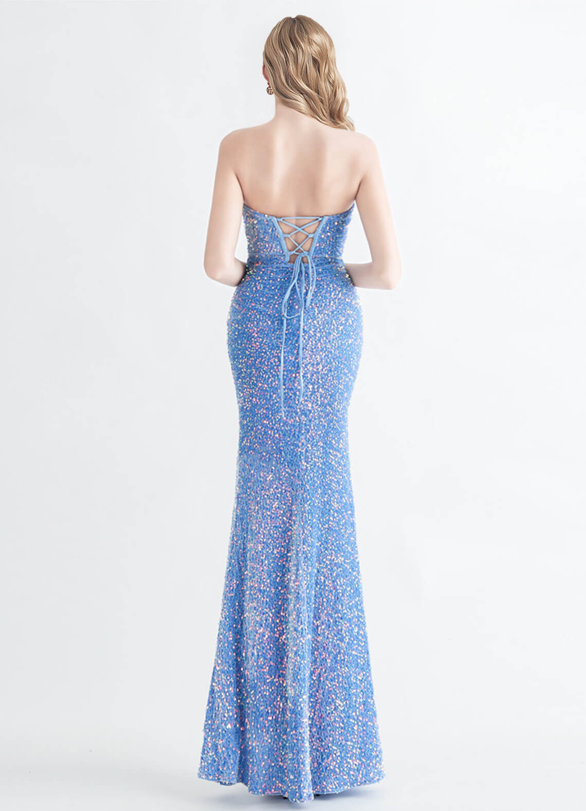 Cornflower Blue Sweetheart Strapless Luxury Sequin Mermaid Formal Gown for Prom, Evening Party & Special Occasions