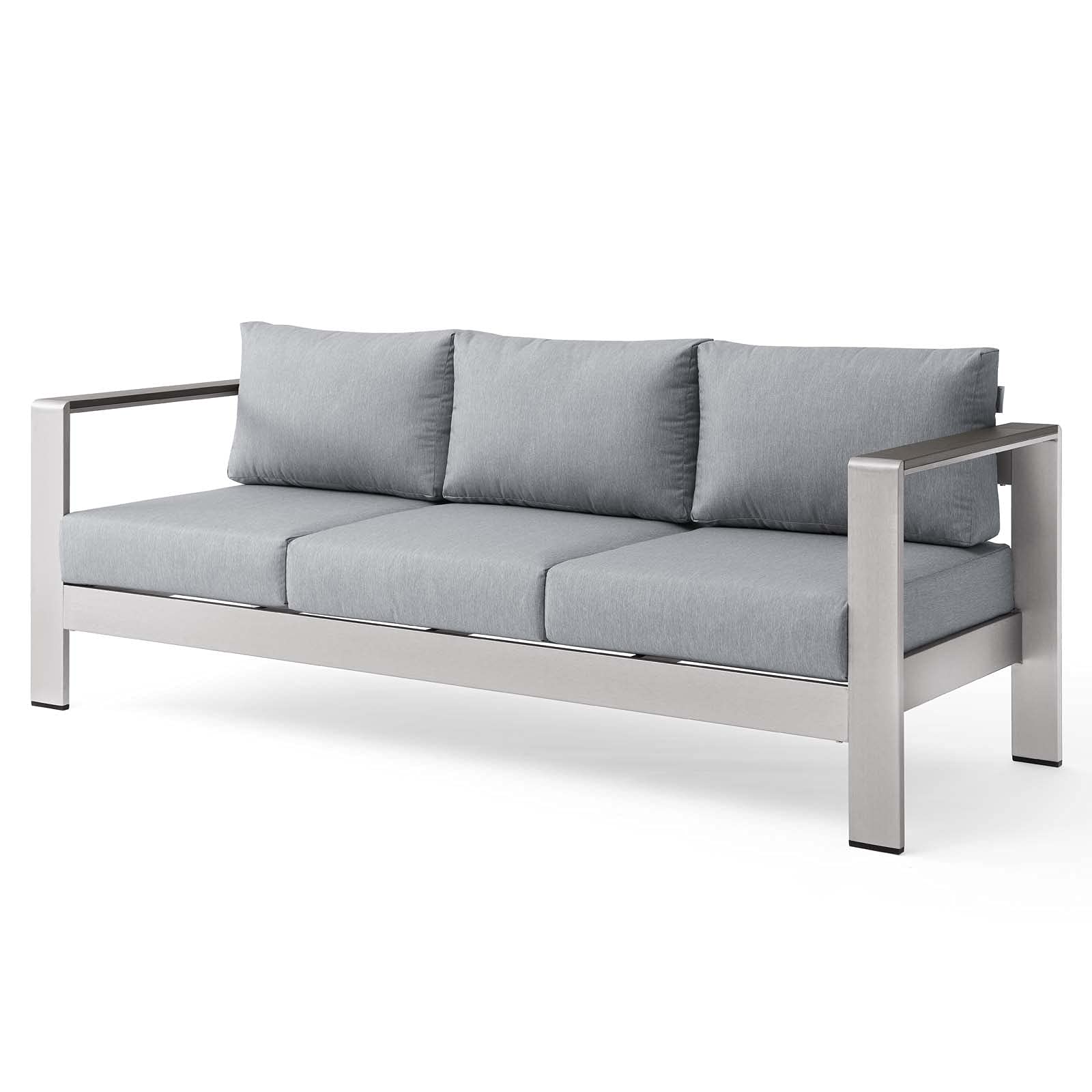 Modern Silver Grey Aluminum Lounge Sofa for Outdoor Patio, Balcony, Cafe, Bistro, Garden – Durable Metal Furniture for Stylish Relaxation