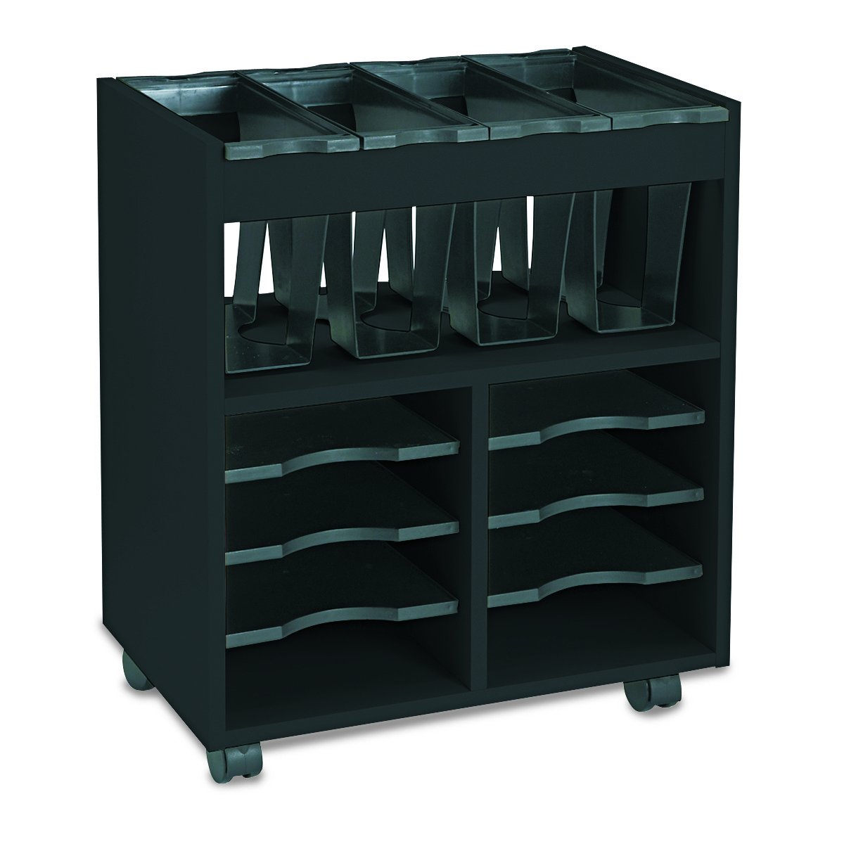 Safco Go Cart Mobile Cart with 4 Removable Plastic Bins & 6 Pull-Out Shelves - Rolling File Organizer for Letter-Size Hanging Files | Perfect for Office Organization, Classroom Storage & Home Office Use