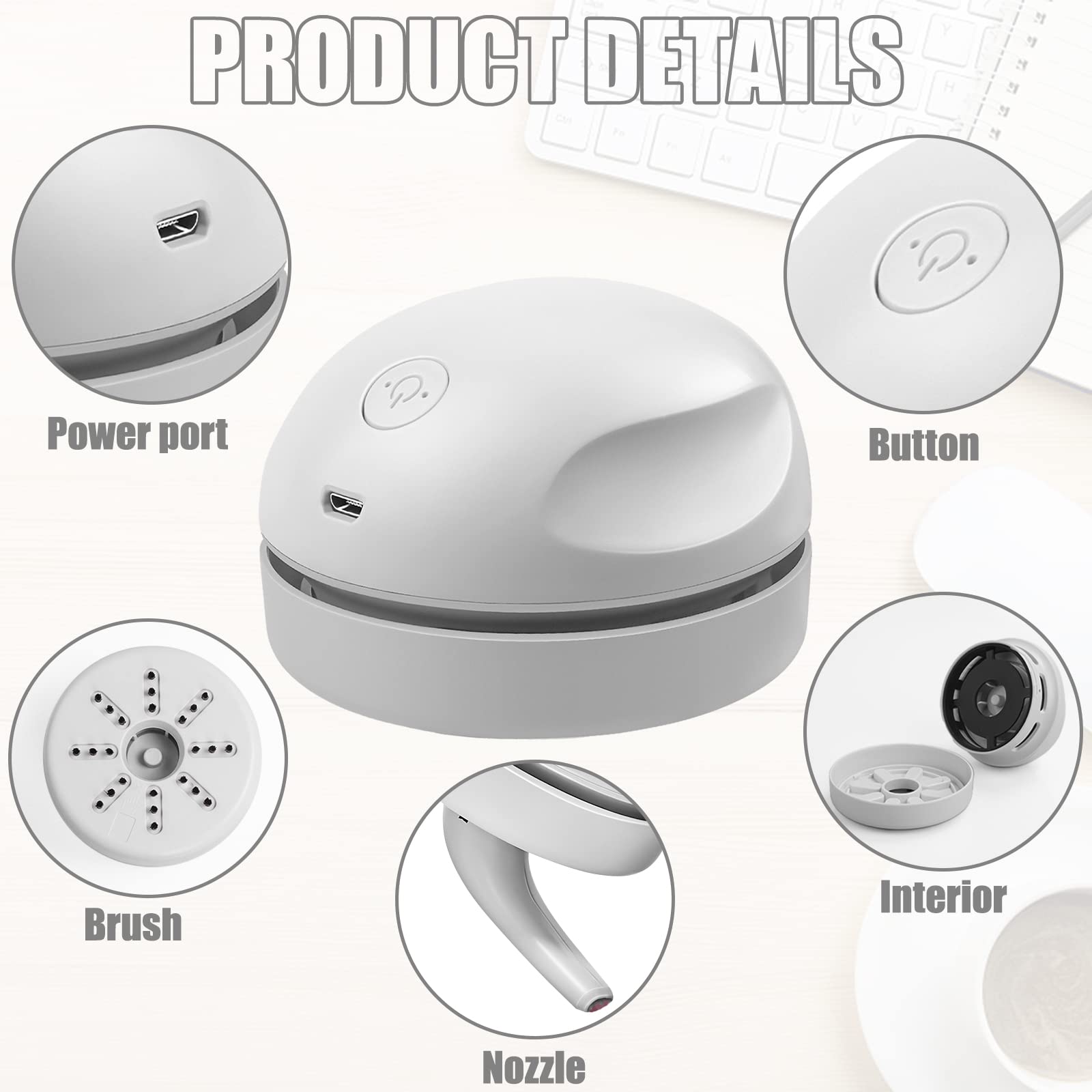 Prowithlin USB Desktop Vacuum Cleaner - Mini Portable Dust Cleaner with Detachable Nozzle & Brush for Keyboard, Piano, Car, Office, Home - Gray | Perfect for Computer, Workspace & Pet Hair Cleaning