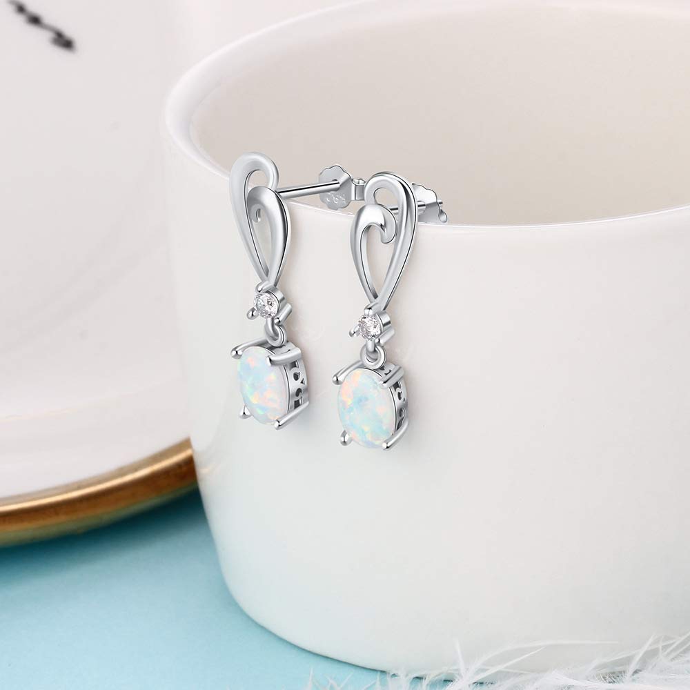 YAZILOIND S925 Sterling Silver Opal Drop Earrings for Women - Simple Dangle Pendant Earrings, Elegant Birthday Gift for Girls | Perfect for Parties, Weddings & Daily Wear