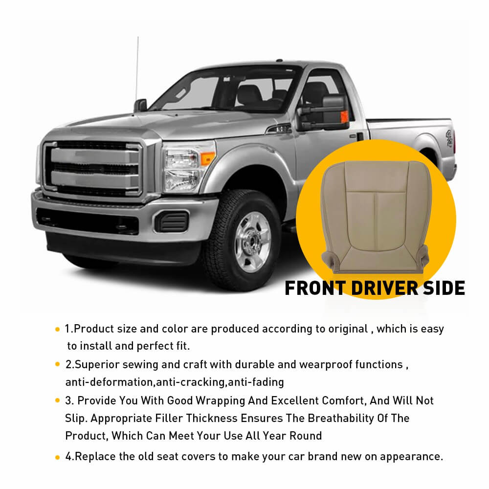 Premium Perforated Leather Seat Cover - Driver Side Bottom - Compatible with 2011-2016 Ford F250 F350 F450 F550 - Enhanced Comfort & Durability for Truck Drivers