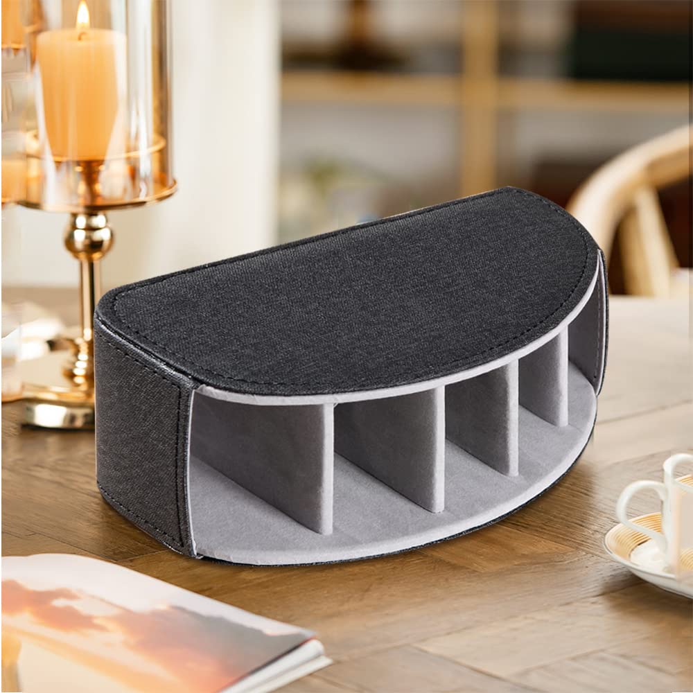 Fanousy PU Leather TV Remote Control Holder with 5 Compartments - Universal Remote Organizer for Table, Nightstand, Bedside, Desk | Perfect for Living Room, Bedroom & Office Organization