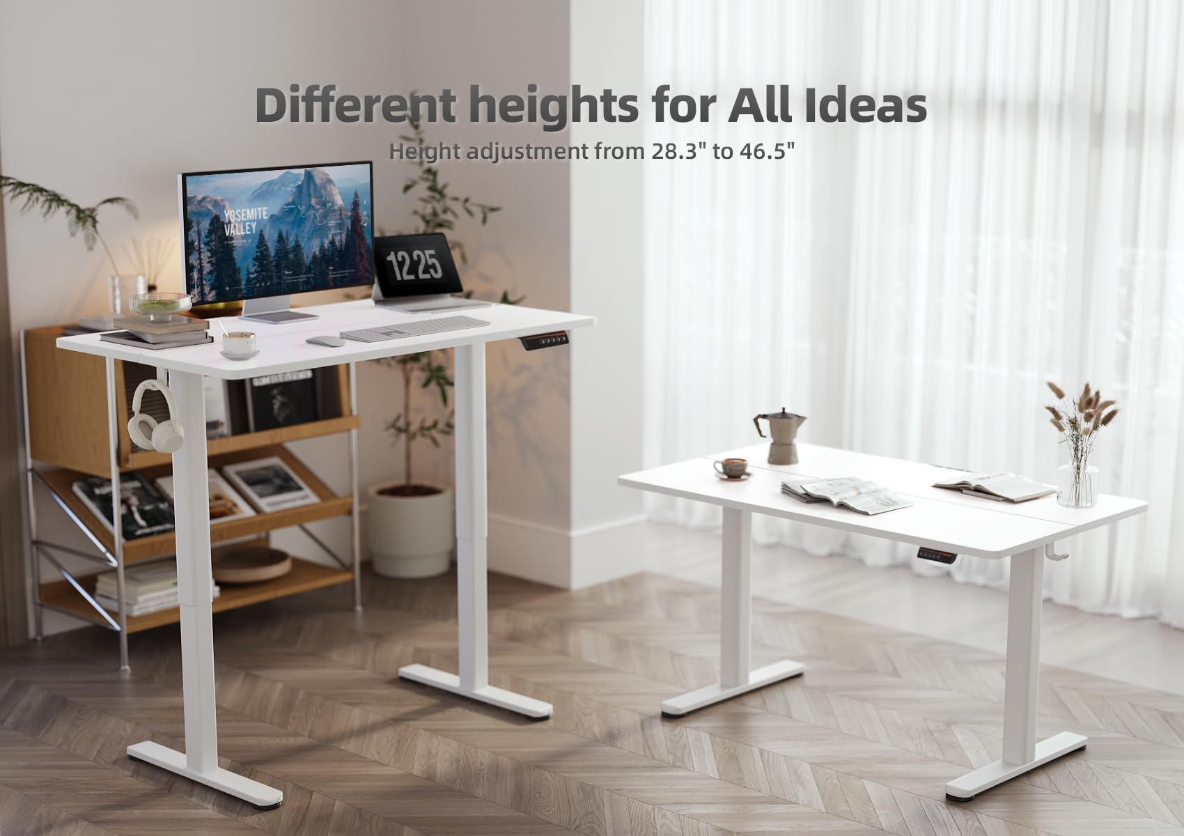 Seang Electric Standing Desk with Adjustable Height - 55x24 Inch Home Office Desk with Splice Board, Ergonomic Sit Stand Workstation (White Frame/White Top) - Perfect for Remote Work, Gaming & Study Setup