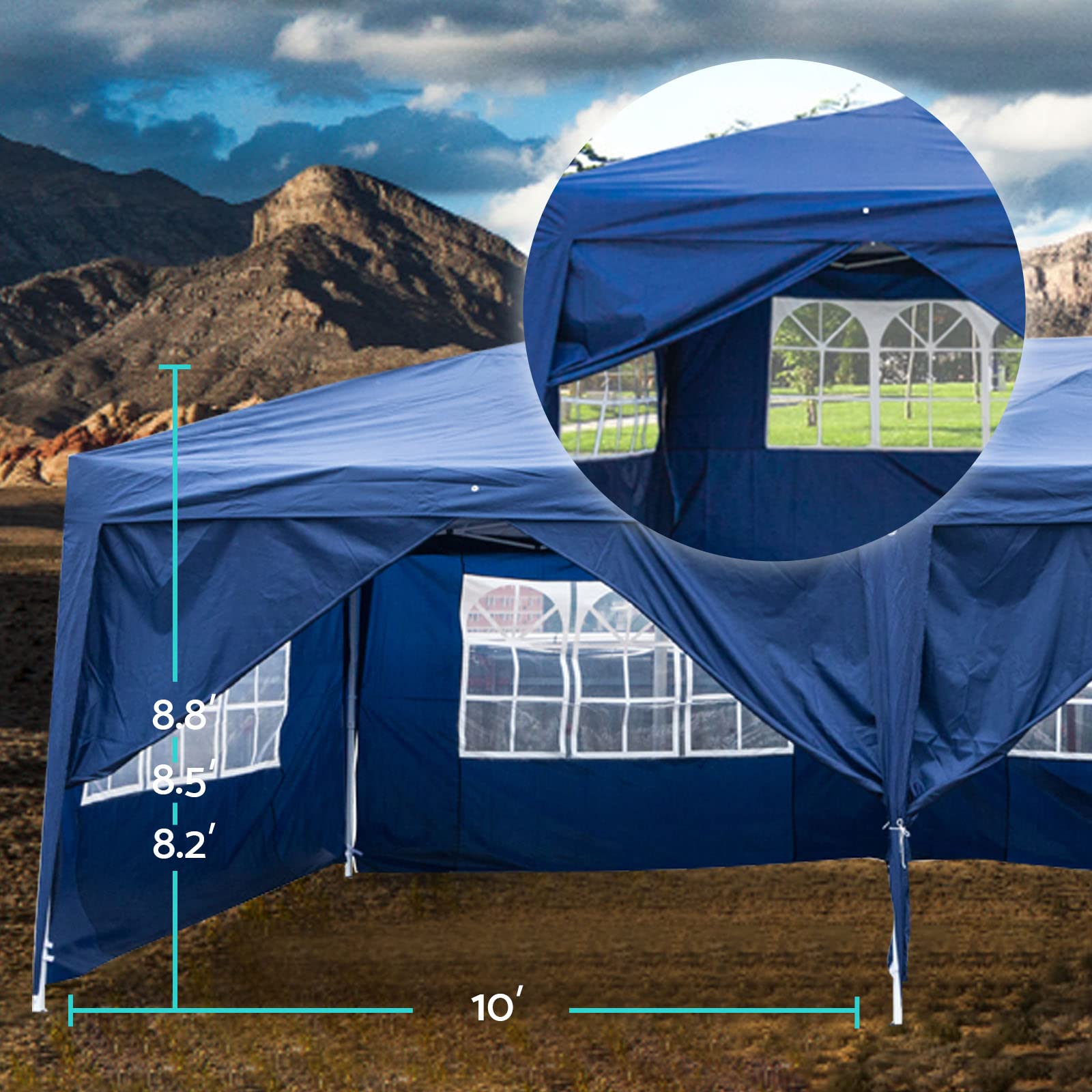 BELANITAS 10x20 FT Pop Up Canopy Tent with 6 Removable Walls & 4 Windows - Adjustable Height Folding Shelter for Outdoor Events, Parties, Markets & Camping - Waterproof & UV Protection Blue Instant Canopy - Perfect for Backyard BBQs, Flea Markets & Beach Gatherings