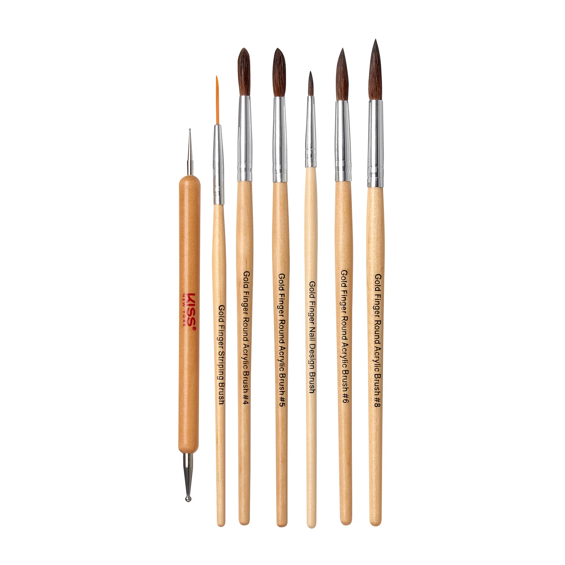 Professional Nail Art Brush Set with Round Acrylic Brushes - Gold Finger Nail Design Tools with Pony Brown Hair for Gel Polish, Dotting & Line Painting | Perfect for Salon, Home Manicure & DIY Nail Art
