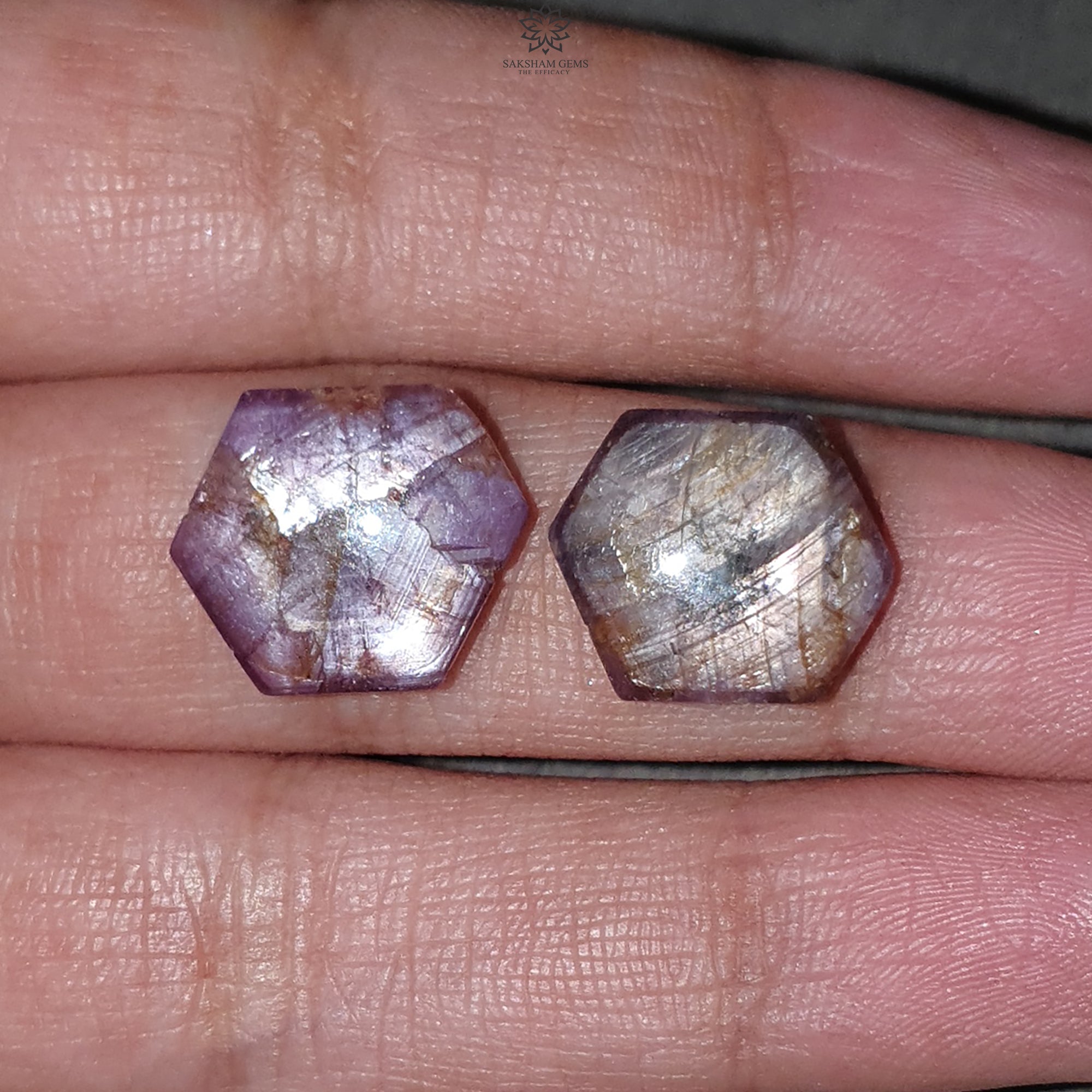 Natural Unheated Fire Ruby Trapiche Hexagon Cabochon Gemstone - 19.30cts (15x13mm & 14x13mm) 2pc Set for Jewelry Making - Perfect for Rings, Pendants & Unique Handmade Designs