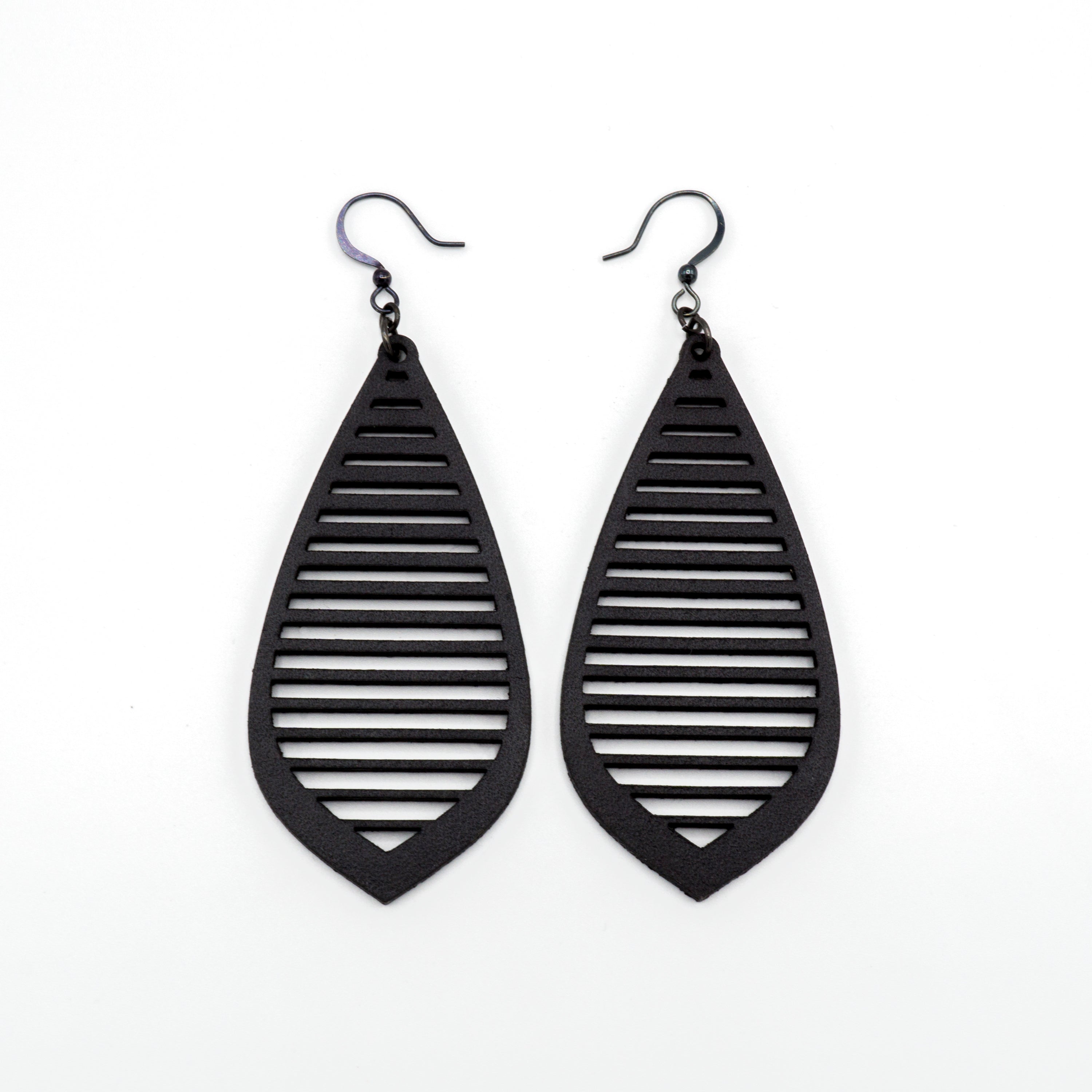 Gem Point 11 [L] Black Leather Earrings for Women - Boho Chic Handmade Dangle Drop Earrings for Casual Wear, Parties & Special Occasions