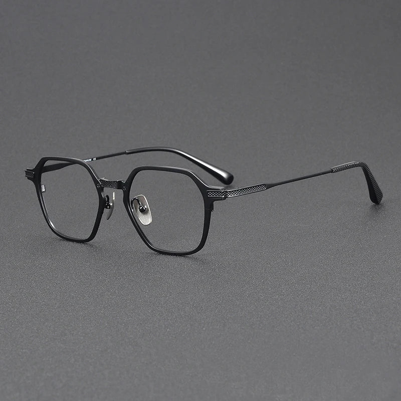 Black Unisex Full Rim Flat Top Square Titanium Eyeglasses Frame 63425 - Lightweight Durable Glasses for Work, Reading & Fashion