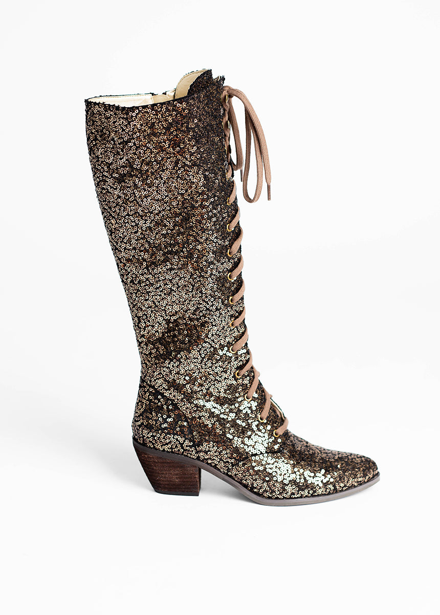 Bryce Boots - Stylish Bronze Sequin Ankle Boots for Women | Perfect for Parties, Weddings & Night Out