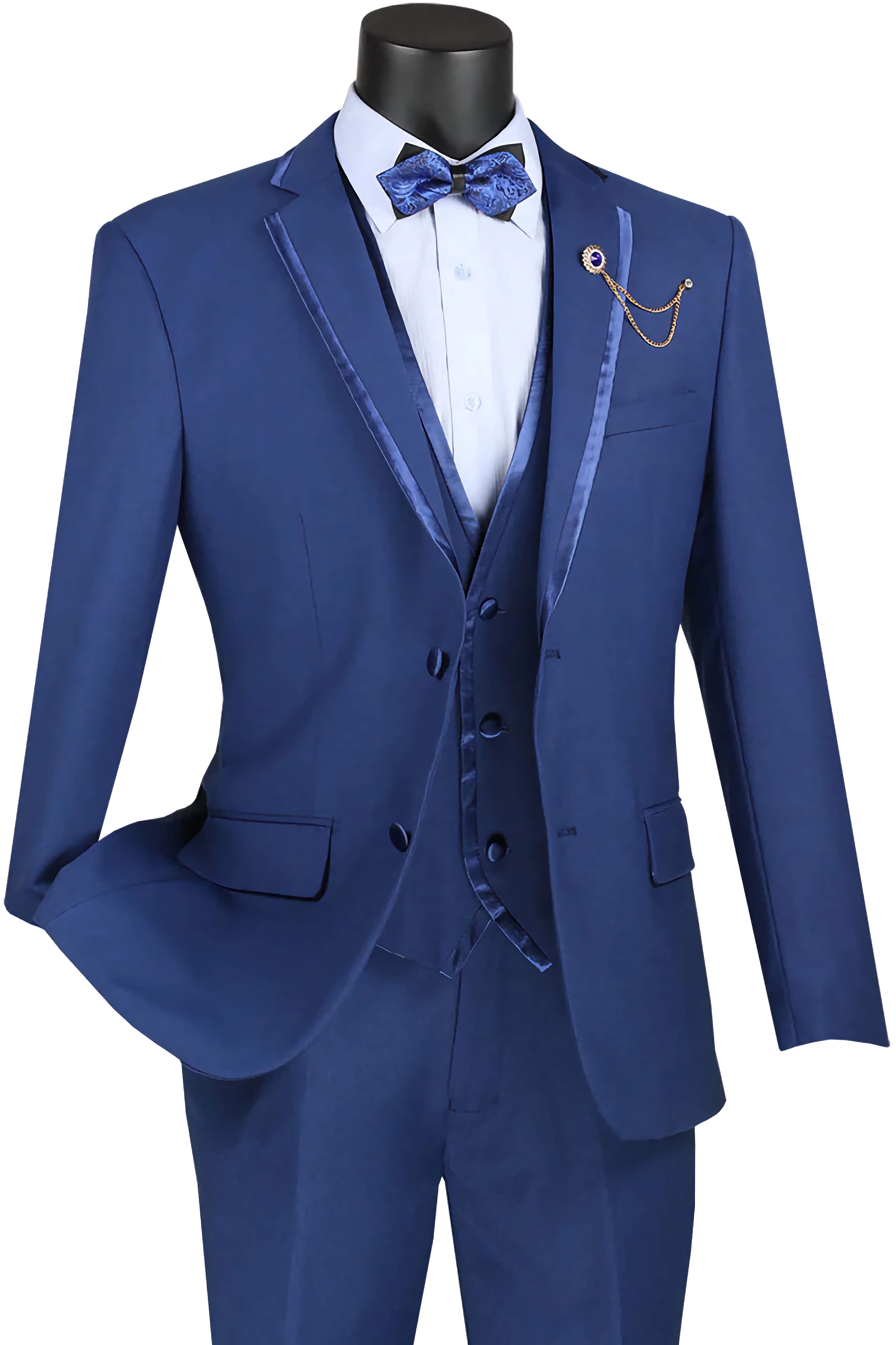 Leo Collection Men's Slim Fit Tuxedo Suit - 3 Piece Formal Suit with 2 Buttons in Navy Blue | Perfect for Weddings, Prom, Black Tie Events & Business Occasions