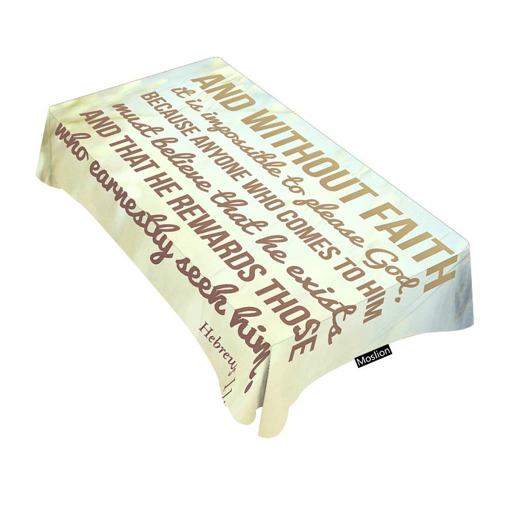 Christian Bible Verse Tablecloth - Decorative Rectangle Table Cover with 'Please God' Design for Dining, BBQ, Picnic & Coffee Tables (52x70 Inches) - Perfect for Church Events, Family Gatherings & Outdoor Parties