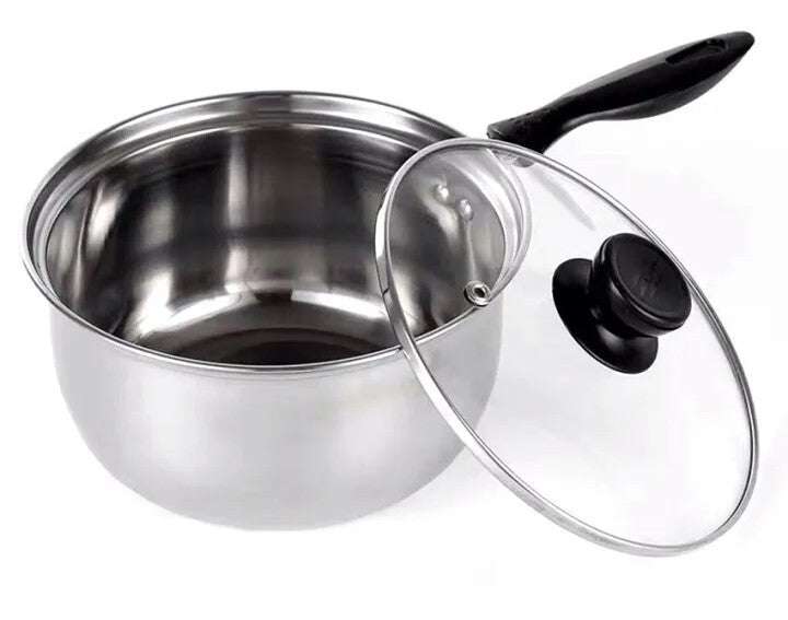 14cm Stainless Steel Milk Pot with Glass Lid - Coffee Warmer with Ergonomic Handle for Stovetop & Induction - Perfect for Heating Milk, Brewing Tea, and Making Hot Chocolate at Home