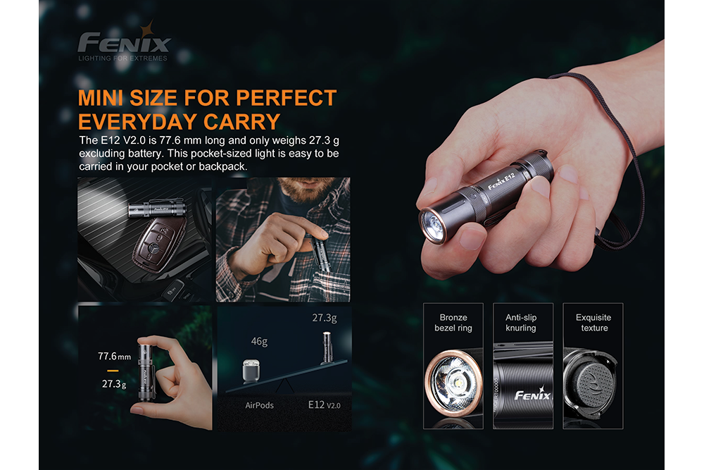 Fenix E12 V2.0 AA LED Flashlight - Compact, Bright, Waterproof EDC Flashlight for Camping, Hiking & Emergency Use