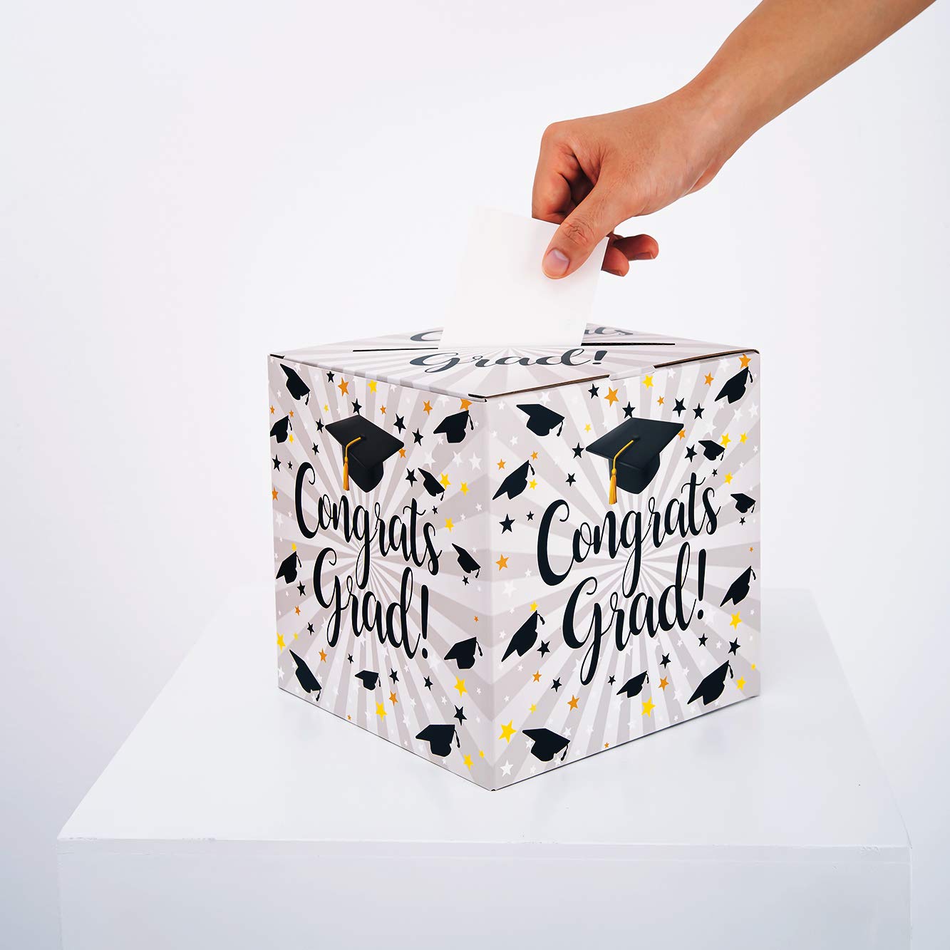UKEBOBO Graduation Card Box – Advice & Wishes Cards Holder, Greeting Cards Organizer, Game Ballot Box – Perfect for Graduation Party Decorations & Memory Keepsakes (1 Set, White)