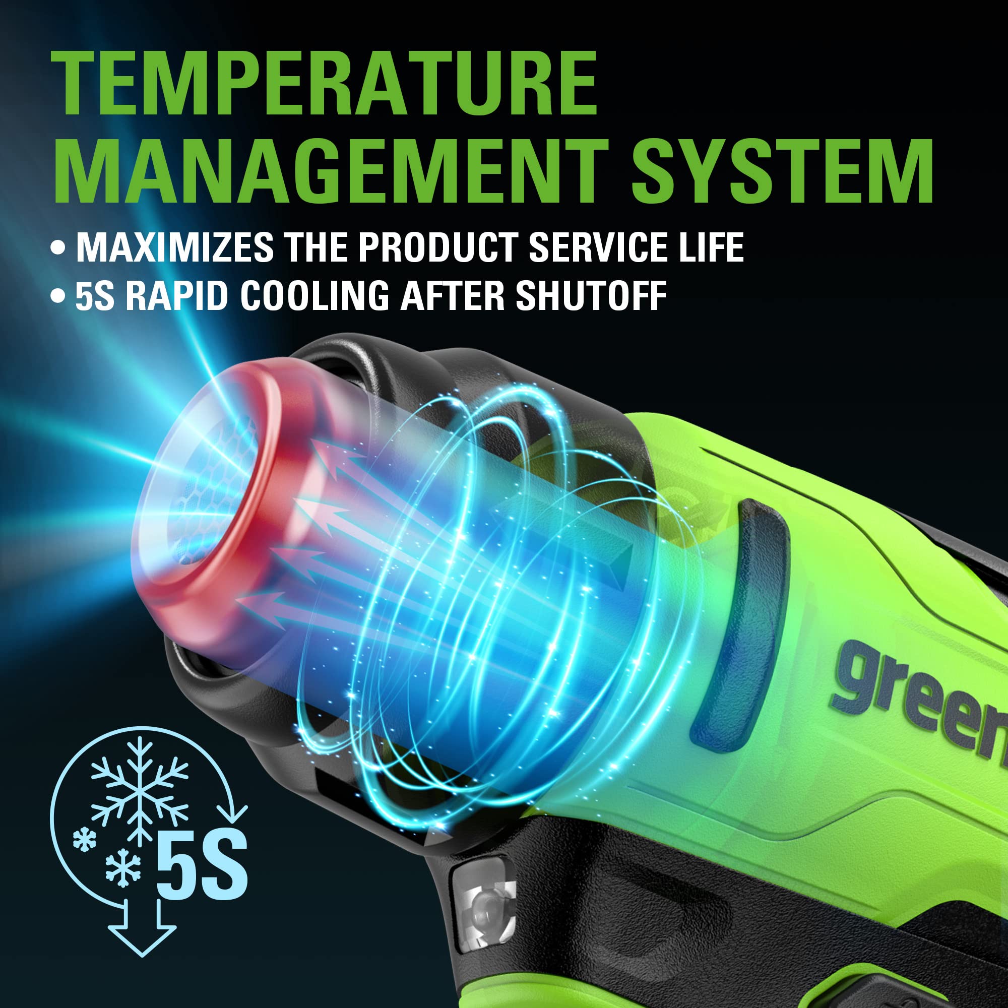 Greenworks 24V Cordless Heat Gun with 2.0Ah Battery & Charger - 1000℉/538℃ Hot Air Tool Kit with 3 Nozzles for DIY, Crafting, Shrink Wrapping, Paint Stripping - Perfect for Home, Garage & Outdoor Projects
