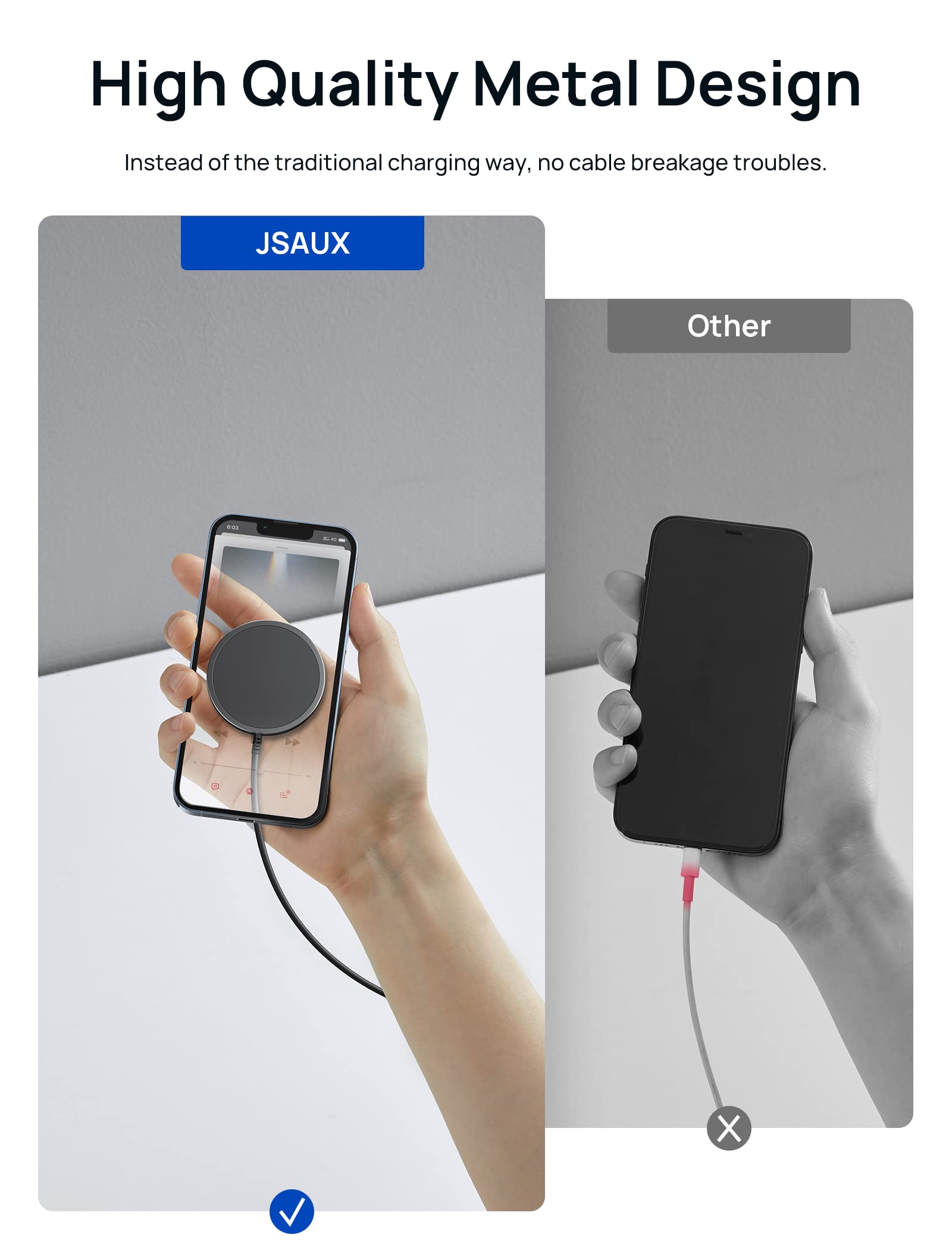 JSAUX Magnetic Wireless Charger for iPhone 14/13/12 Series - Fast 15W Qi-Certified MagSafe-Compatible Charging Pad - Perfect for Home, Office & Car Use (Black)