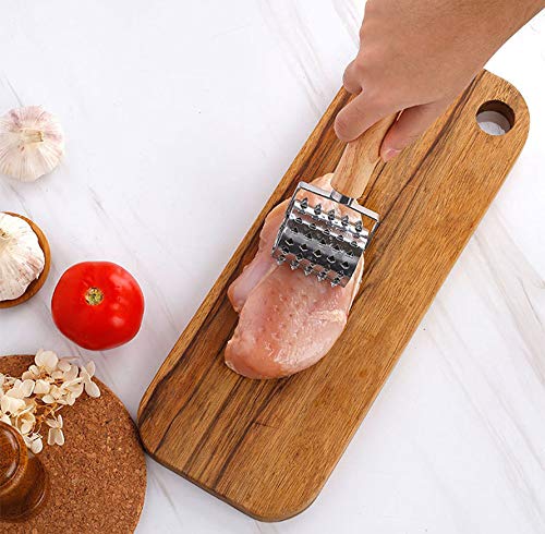 WOIWO Stainless Steel Meat Tenderizer Tool - Professional Steak Needle & Rolling Meat Mallet for Beef, Chicken & Pork - Perfect for Grilling, BBQ & Home Cooking