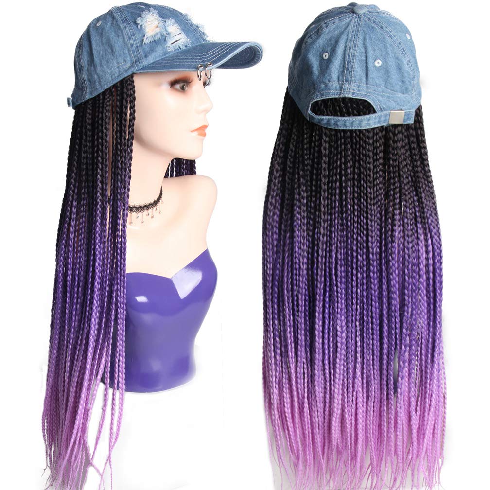 Long Colorful Box Braid Wigs with Baseball Cap for Black Women - 16 Colors, 24in/60cm Crochet Hat Wig | 90s Hip Hop & Punk Style Party Wig | Perfect for Cosplay, Halloween, and Fashion Events