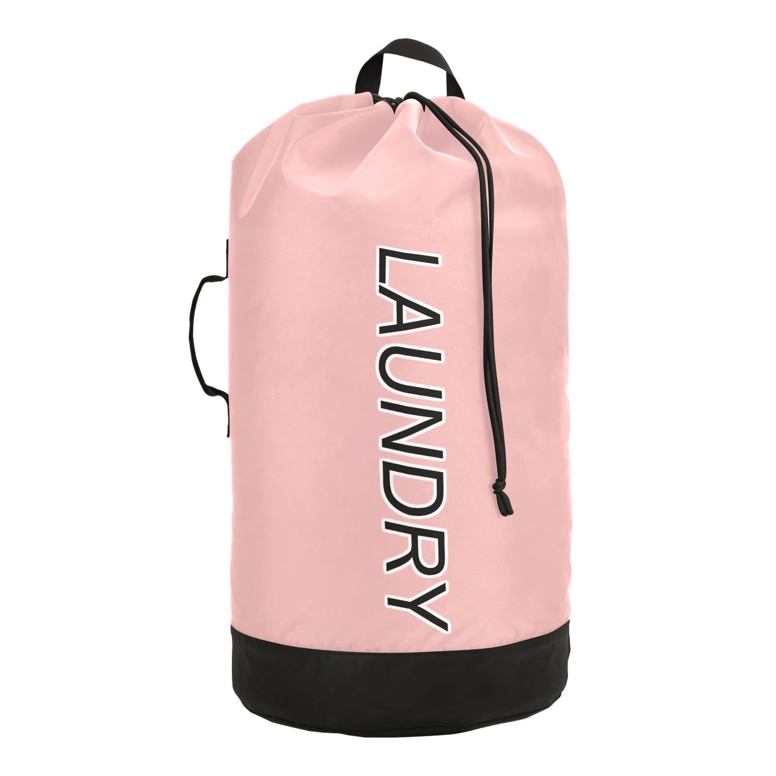 Waterproof Laundry Backpack with Drawstring - Portable Clothes Hamper Wash Bag for College, Travel & Camping - Pink Solid Color - Ideal for Dorms, Gym & Outdoor Adventures