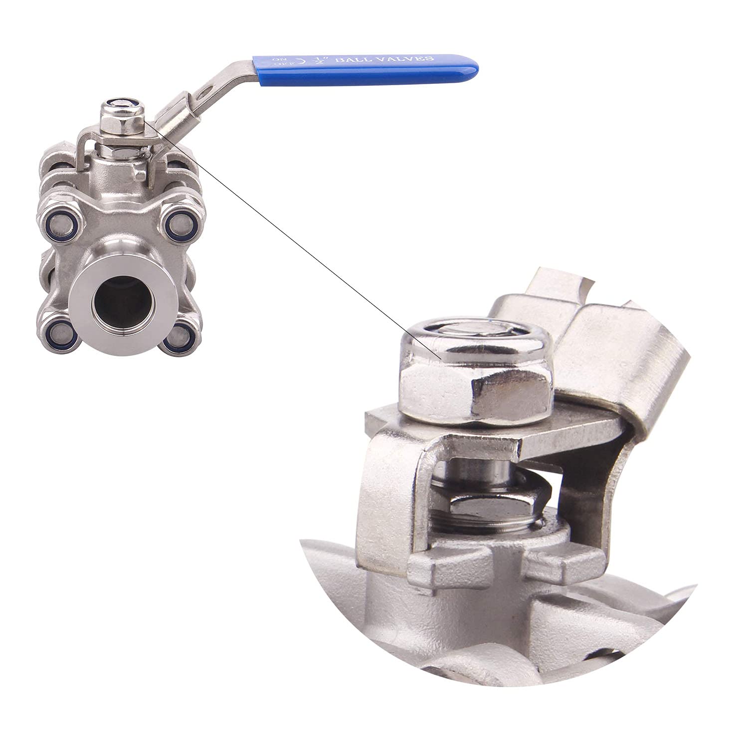 304 Stainless Steel KF25 High Vacuum Ball Valve with Blue Locking Handle - Fast Clamp Seal for Lab, Semiconductor & Vacuum Systems