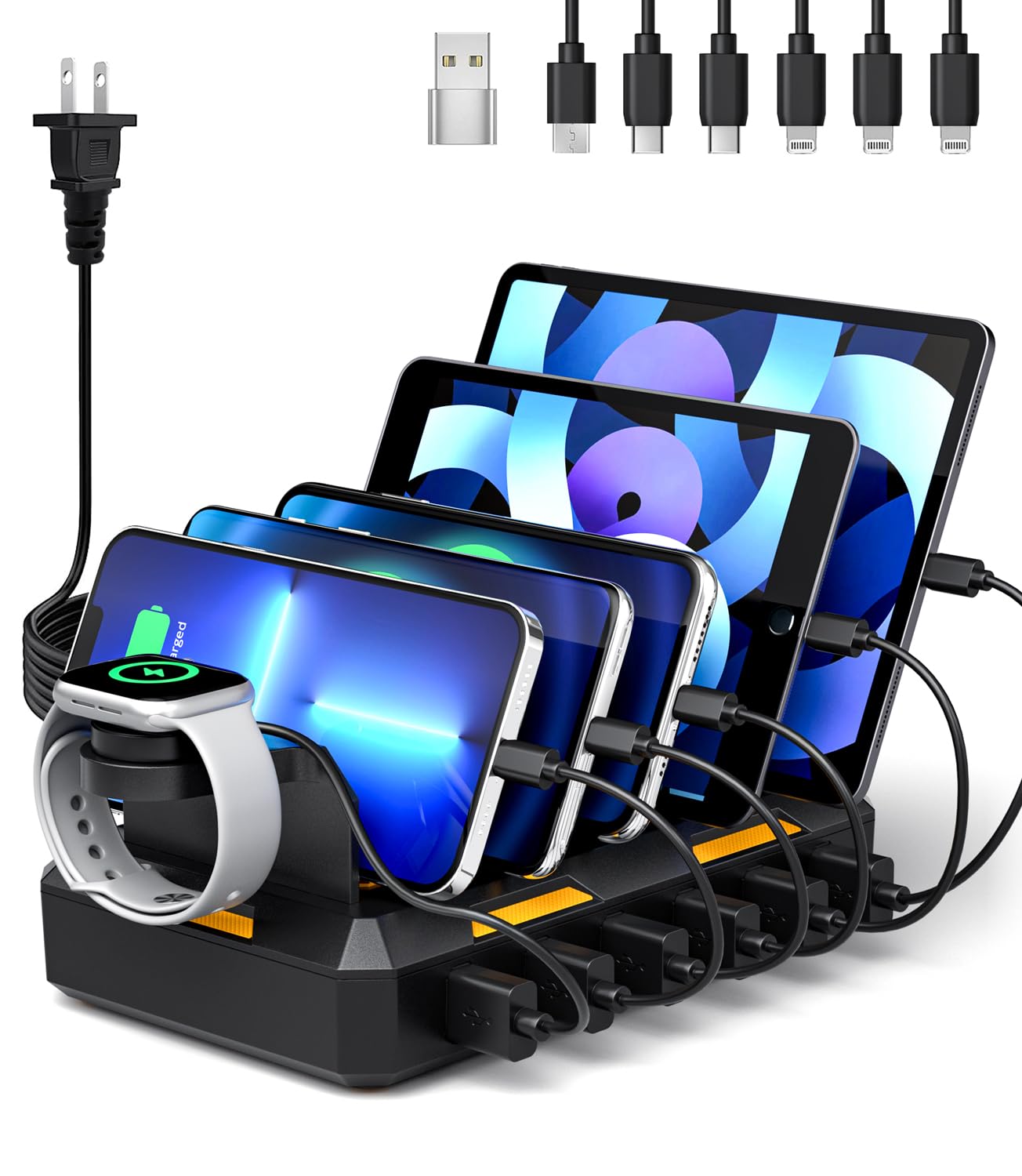 Honcila 6-in-1 Charging Station for iPhone, iPad & More - 50W Fast Charging Dock for Home & Office