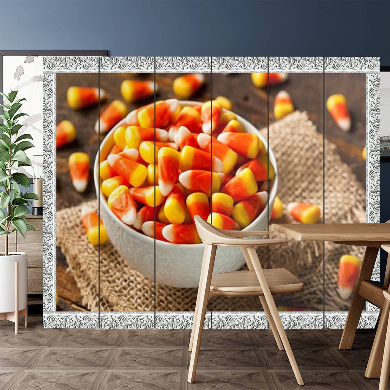 Colorful Candy Corn Halloween Canvas Room Divider Screen - 6 Panel Privacy Partition for Home, Office, Bathroom & Pool - Perfect for Parties, Events & Indoor/Outdoor Decor