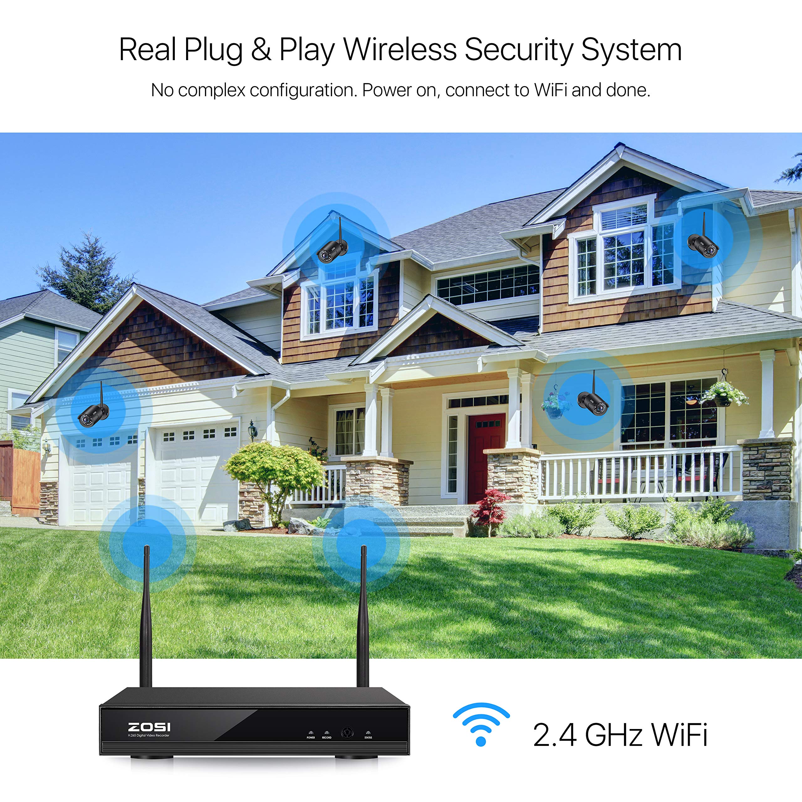 ZOSI 1080P Wireless Security Camera System with 8 Channel NVR & 1TB HDD - 4pcs 1080P WiFi IP Cameras for Indoor/Outdoor Use | Plug-in, Night Vision, Motion Detection, Remote Access | Ideal for Home Security, Business Surveillance & Property Monitoring