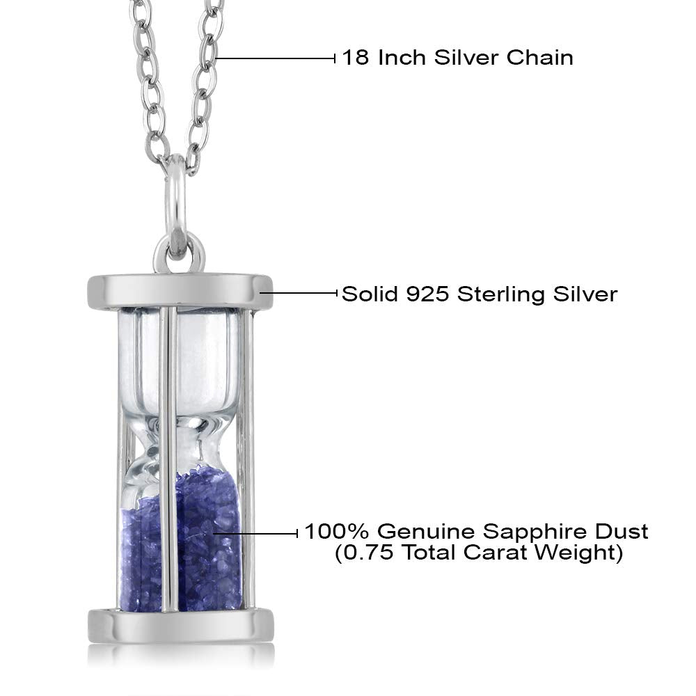 Diamond & Blue Gemstone Birthstone Dust Hourglass Pendant Necklace with 18