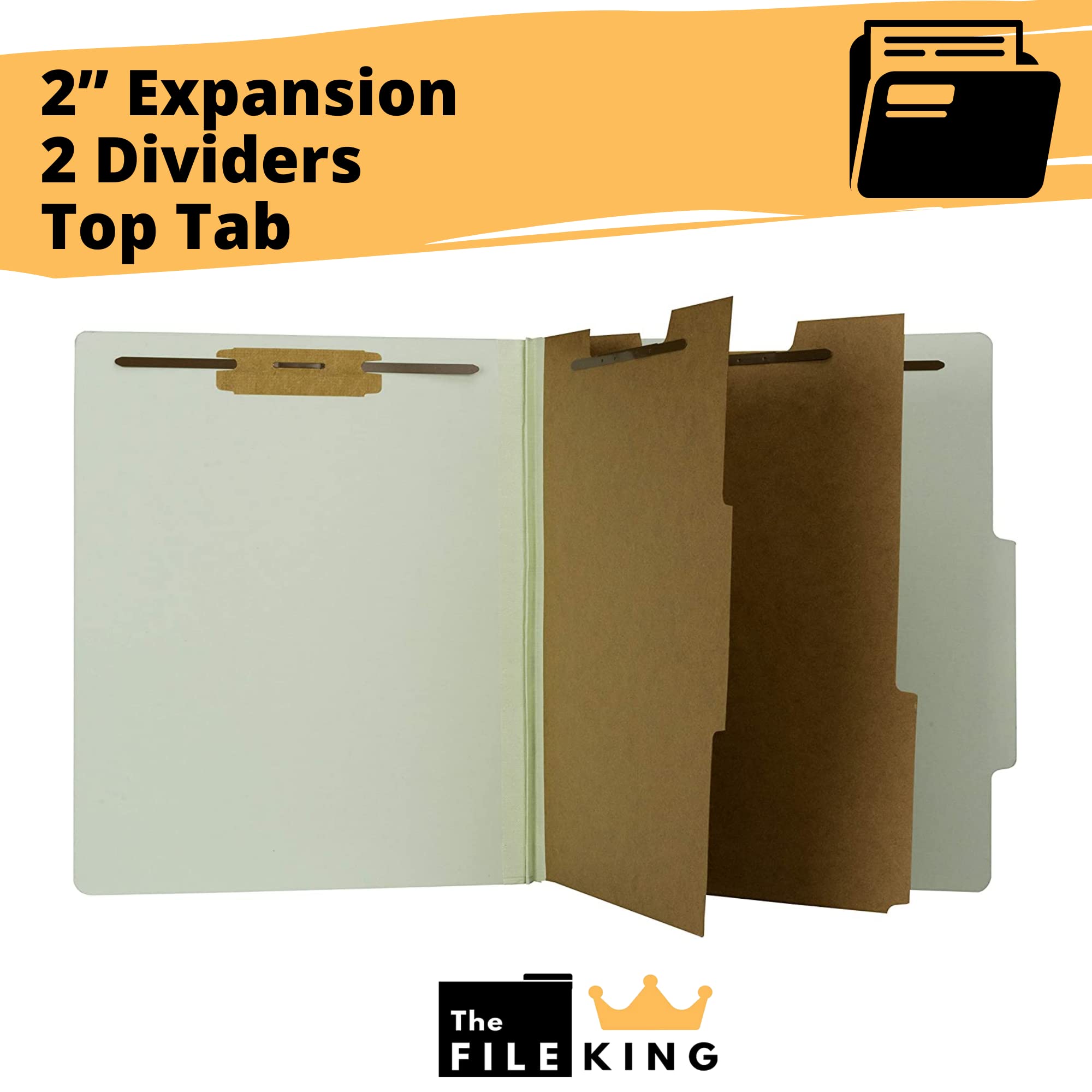 File King 2-Divider Pressboard Classification Folders - 10 Pack, Letter Size, Light Green | 2-Inch Expansion | Made in USA | Medical & Office File Folders with Dividers & Prongs | Perfect for Organizing Patient Records, Office Documents & School Projects