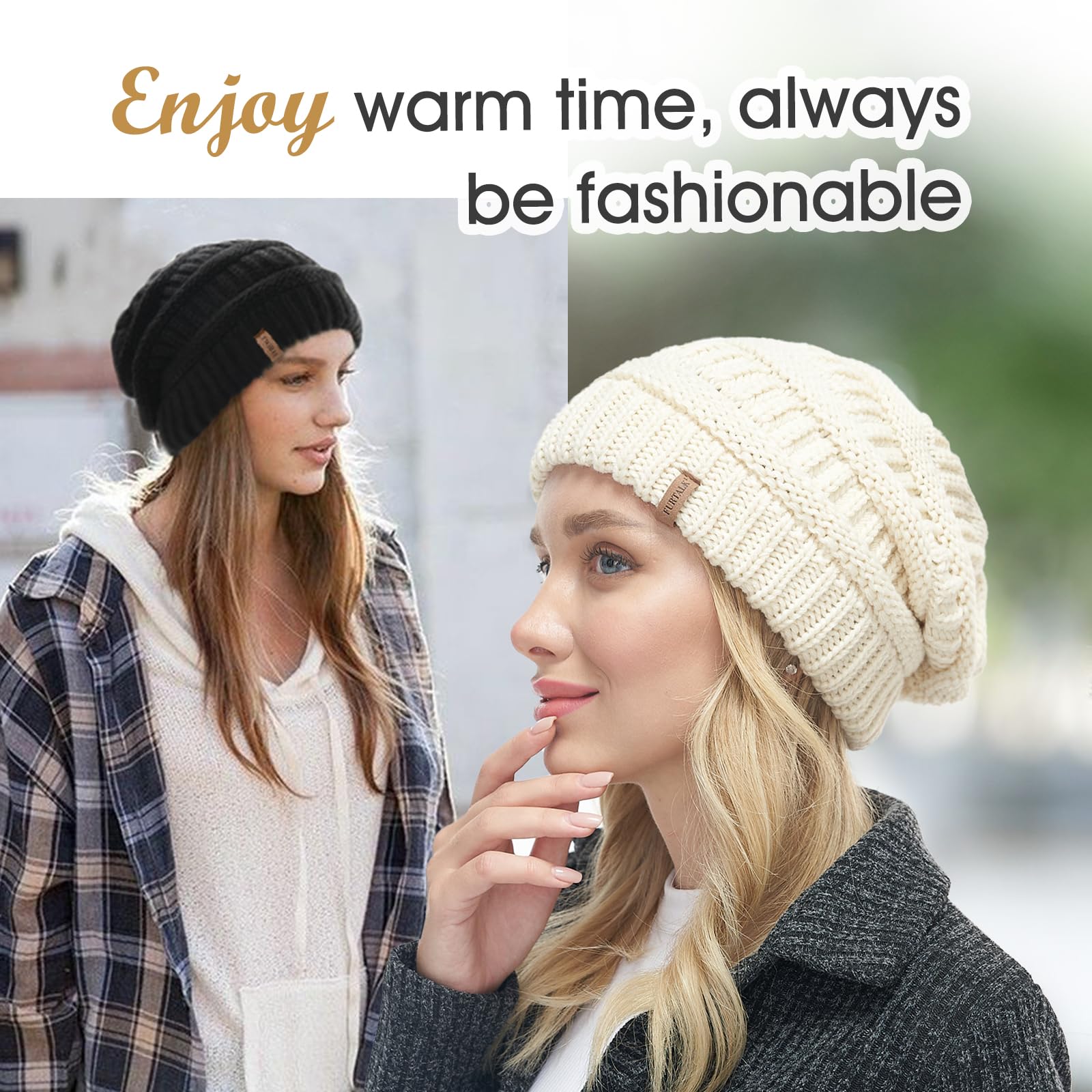 FURTALK Women's Fleece Lined Knit Beanie - Winter Warm Slouchy Hat for Skiing & Outdoor Activities | Soft Skull Cap for Cold Weather Protection