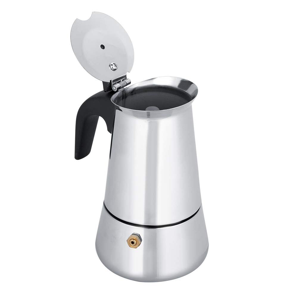 Stainless Steel Moka Pot Espresso Maker - 100ML Stovetop Coffee Maker with Wide Bottom, Portable for Home, Office & Coffee Shops - Perfect for Espresso Lovers & Italian Coffee Brewing