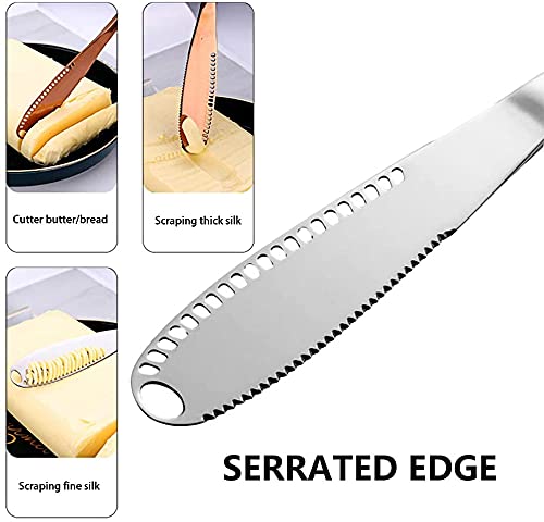 Premium Stainless Steel 3-in-1 Butter Knife - Serrated Edge Butter Spreader with Cheese Grater & Slicer for Kitchen, Dining & Entertaining (Random Color, Pack of 1) - Perfect for Breakfast, Brunch, Cheese Boards & Food Prep