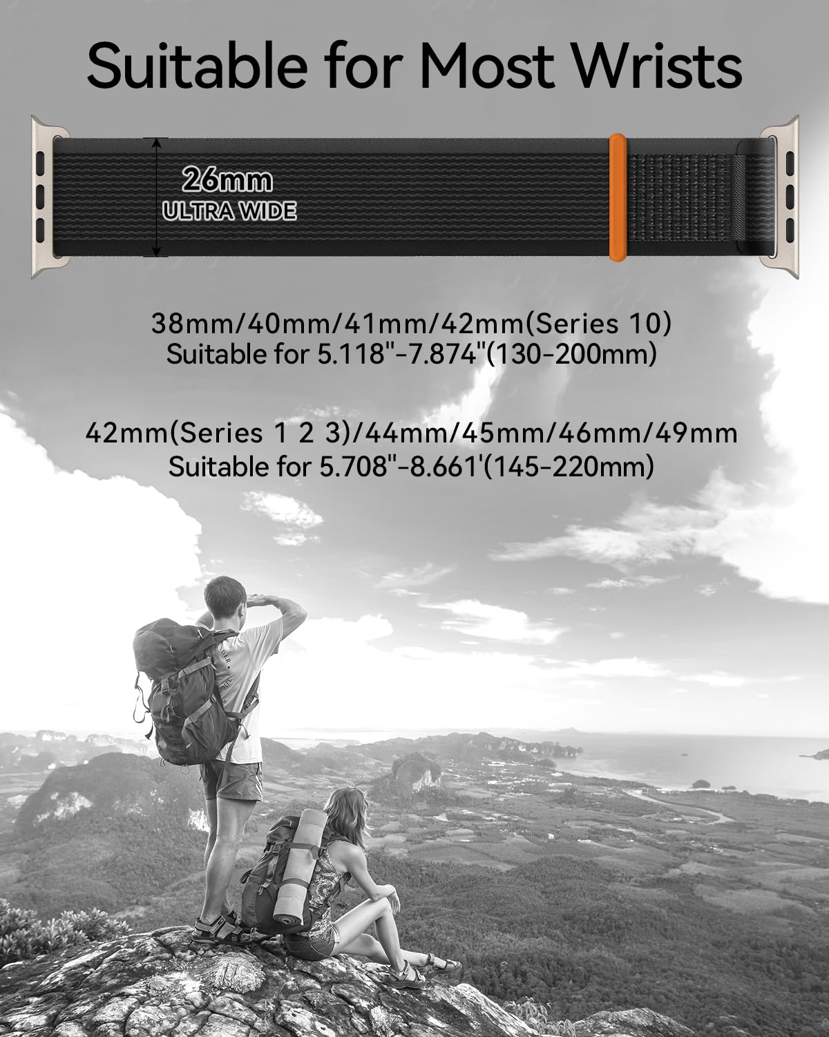 Premium Nylon Sport Loop Band for Apple Watch Series 1-10, SE & Ultra/Ultra 2 - 42mm/44mm/45mm/46mm/49mm - Soft Breathable Strap for Men & Women - Perfect for Running, Workouts & Everyday Wear