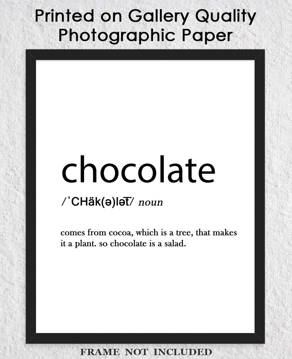 Funny Farmhouse Kitchen Wall Art - 8x10 Unframed Chocolate Definition Print, Aesthetic Decor for Coffee Bars & Country Style Kitchens