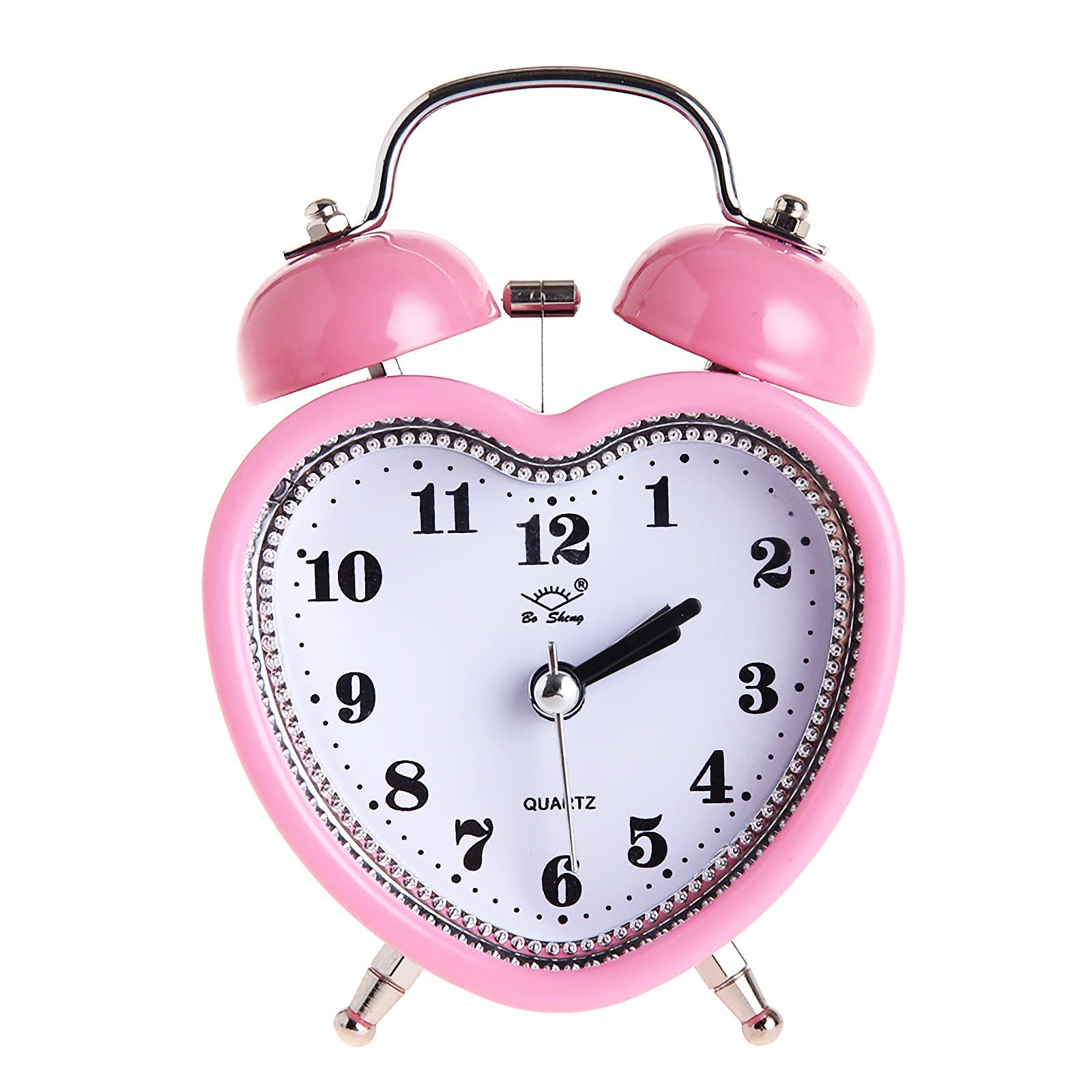 **ShiseDeco 3 Inch Cute Twin Bell Alarm Clock - Silent Analog Quartz with Night Light, Battery Operated - Perfect for Kids, Seniors & Heavy Sleepers - Ideal for Bedroom, Living Room Decor (Pink) - Great for Home, Office, Dorm & Travel Use**