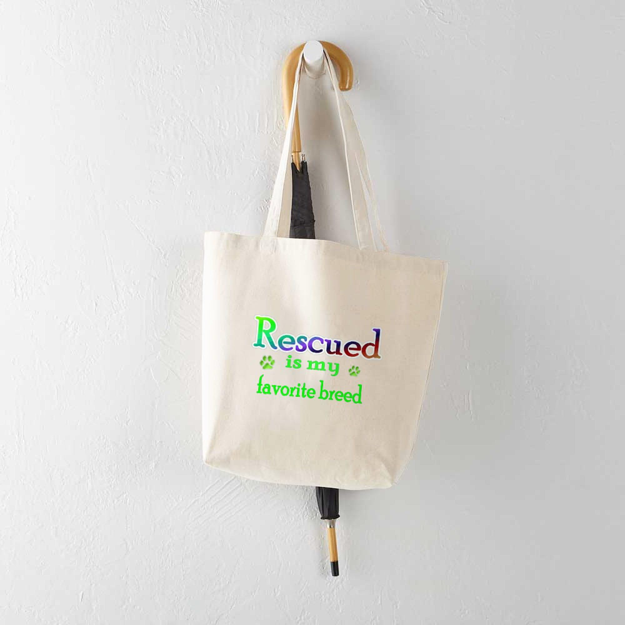 Rescued Is My Favorite Breed Tote Bag - Eco-Friendly Natural Canvas Reusable Shopping Bag for Dog Lovers, Groceries & Beach Trips