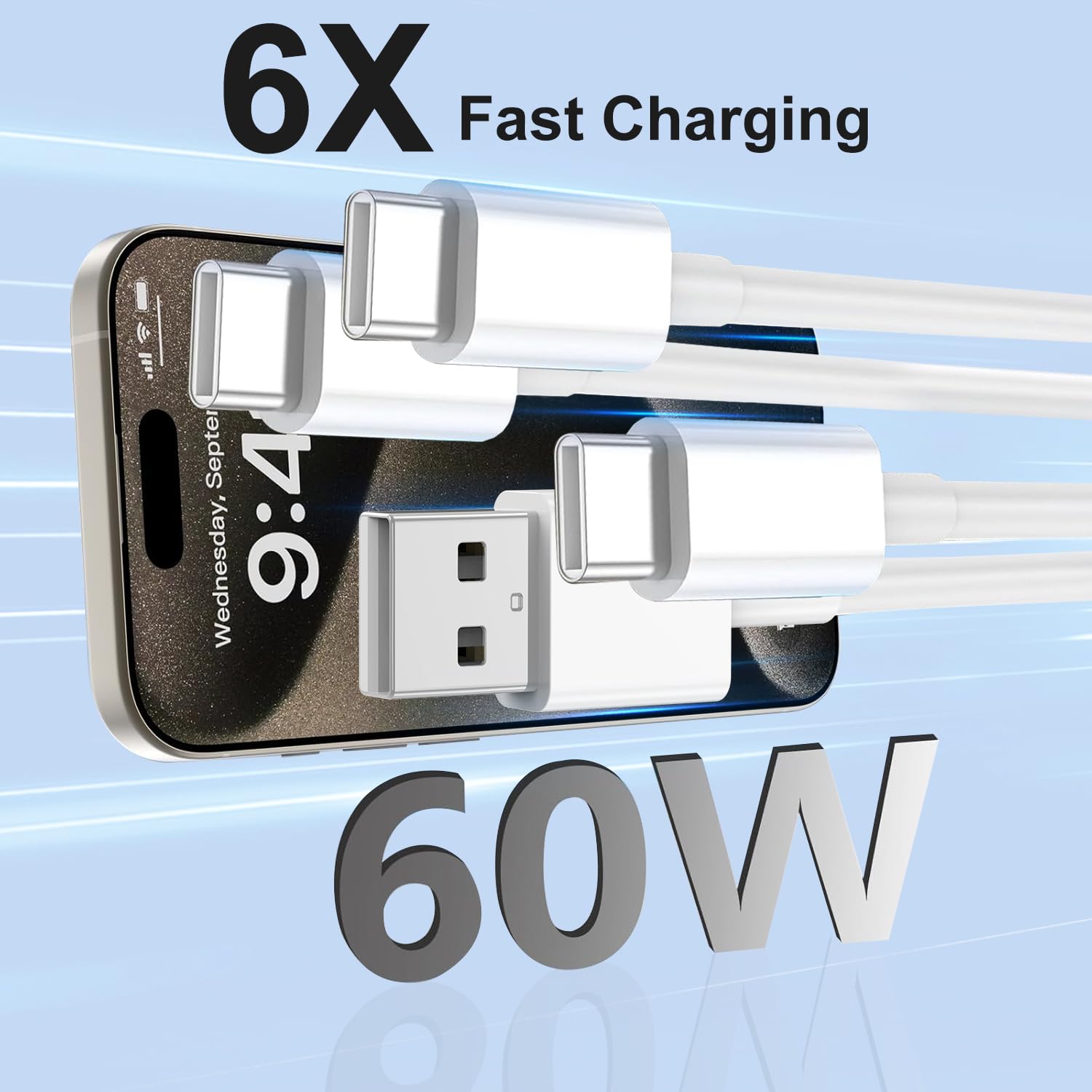 **60W Fast Charging USB C Cable 4-Pack [3/3/6/6FT] - USB C to USB C & USB A to USB C for iPhone 16/15 Pro Max, MacBook Pro/Air, iPad - CarPlay Compatible - Perfect for Home, Office & Travel**