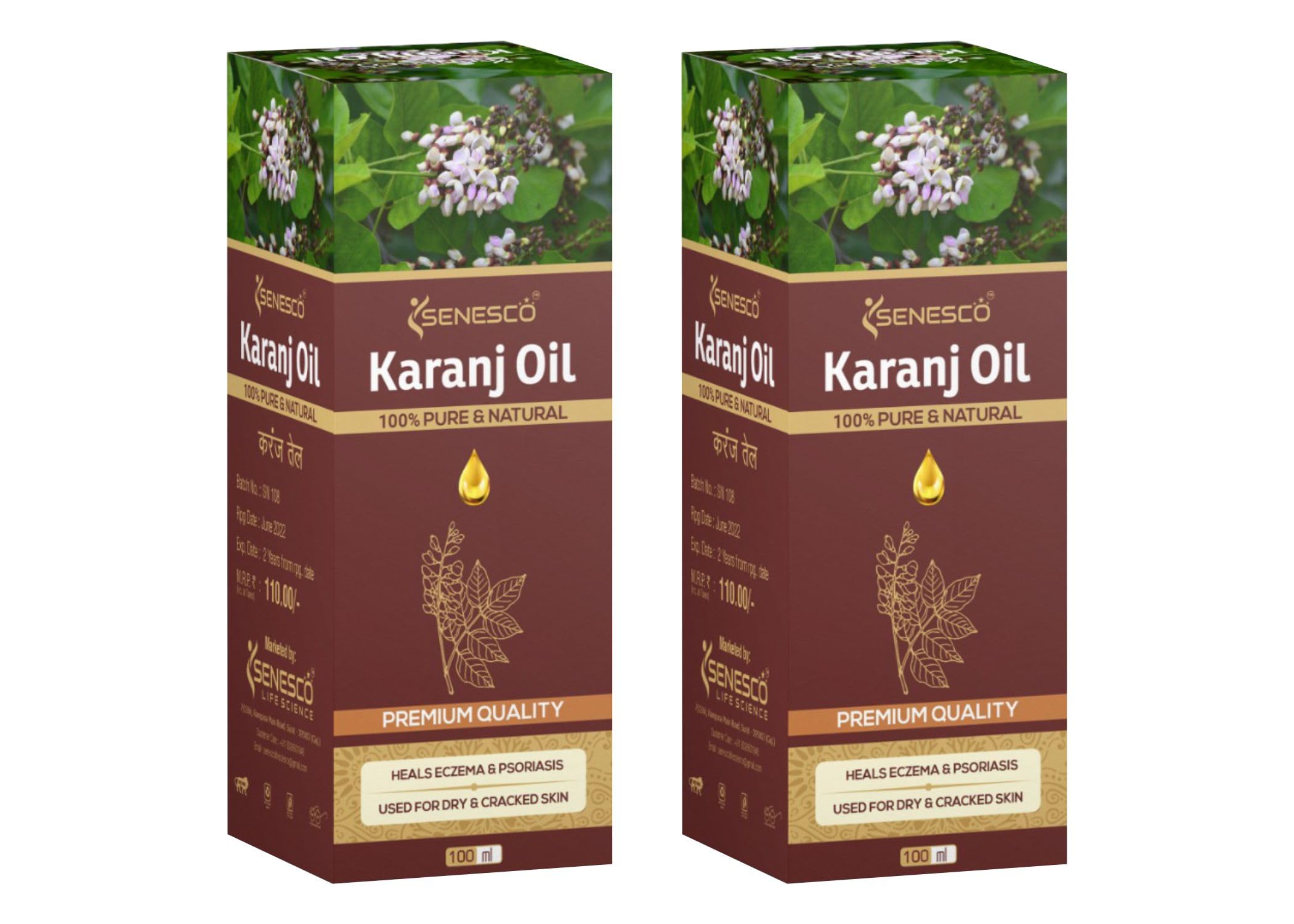 Pure Organic Karanj Oil for Skin & Hair Care - Cold Pressed, Natural Moisturizer & Scalp Treatment - Ideal for Dry Skin, Dandruff & Hair Growth - SENESCO